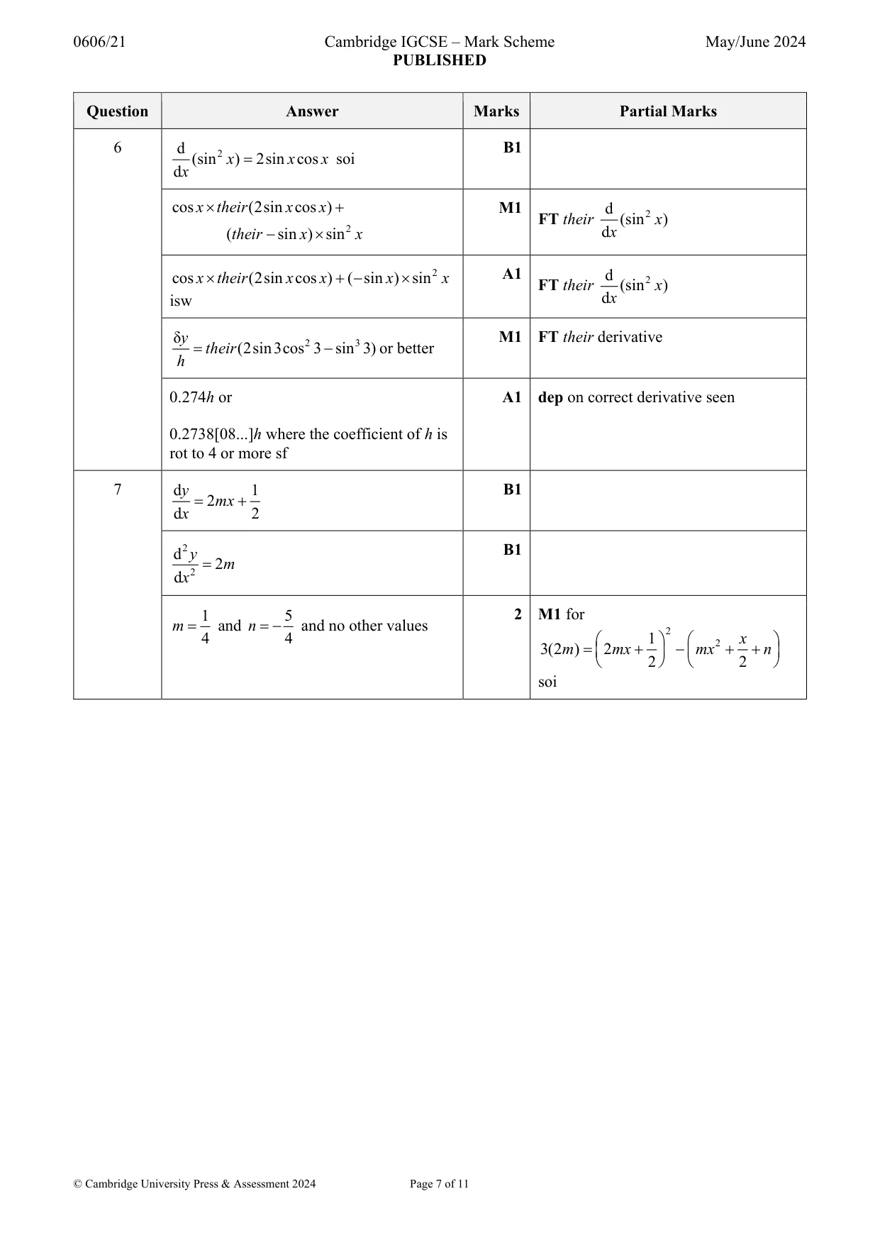 Mark scheme, page 7 of 11