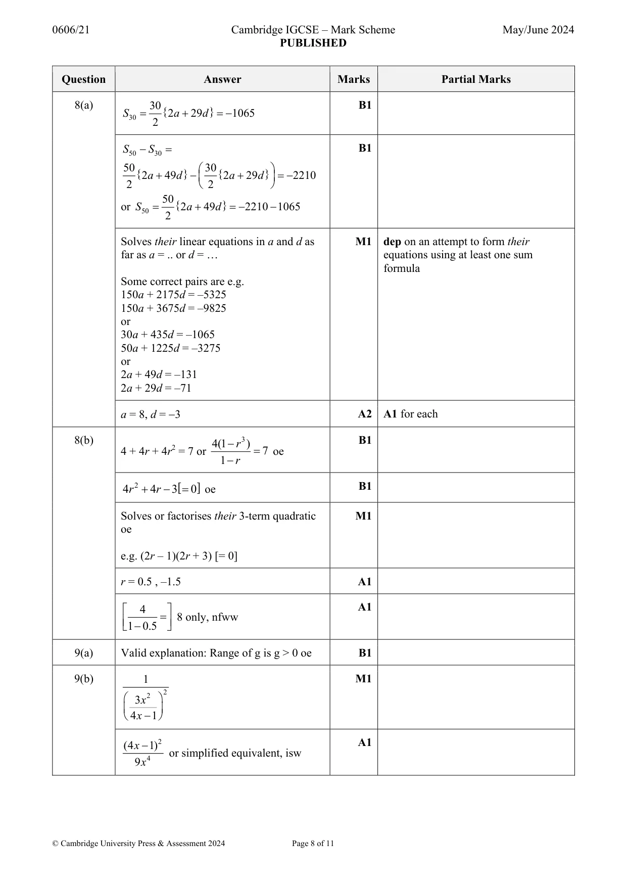 Mark scheme, page 8 of 11
