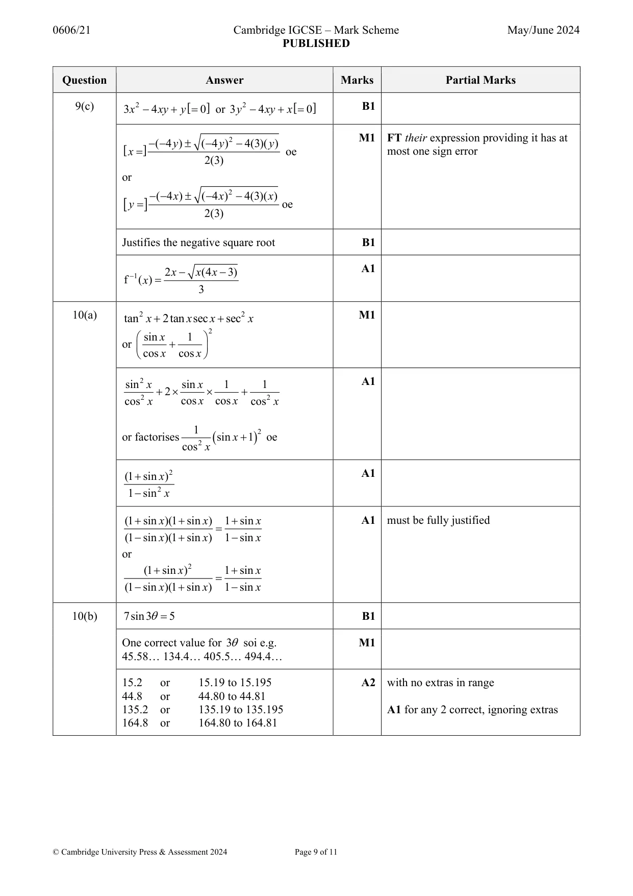 Mark scheme, page 9 of 11