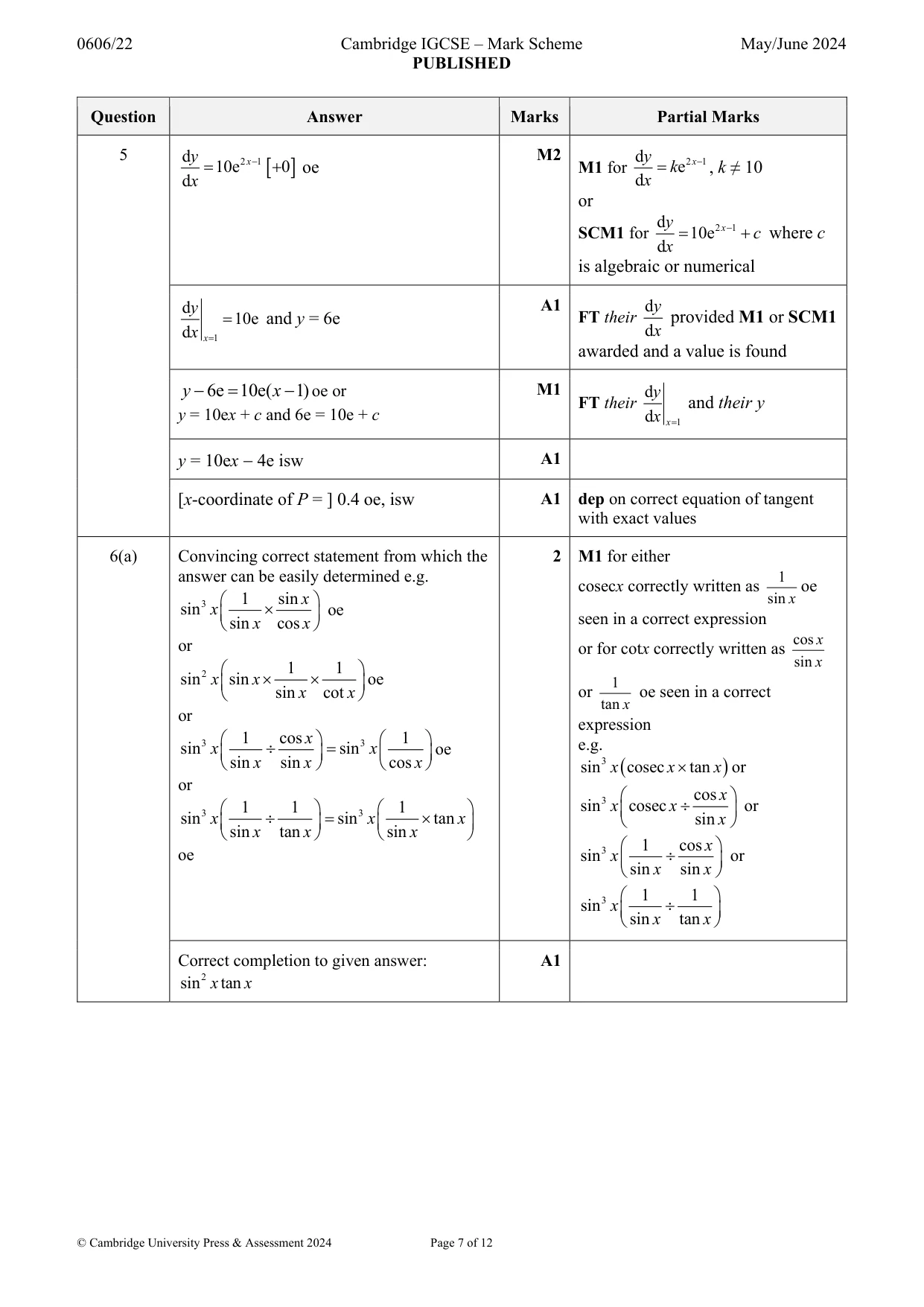 Mark scheme, page 7 of 12