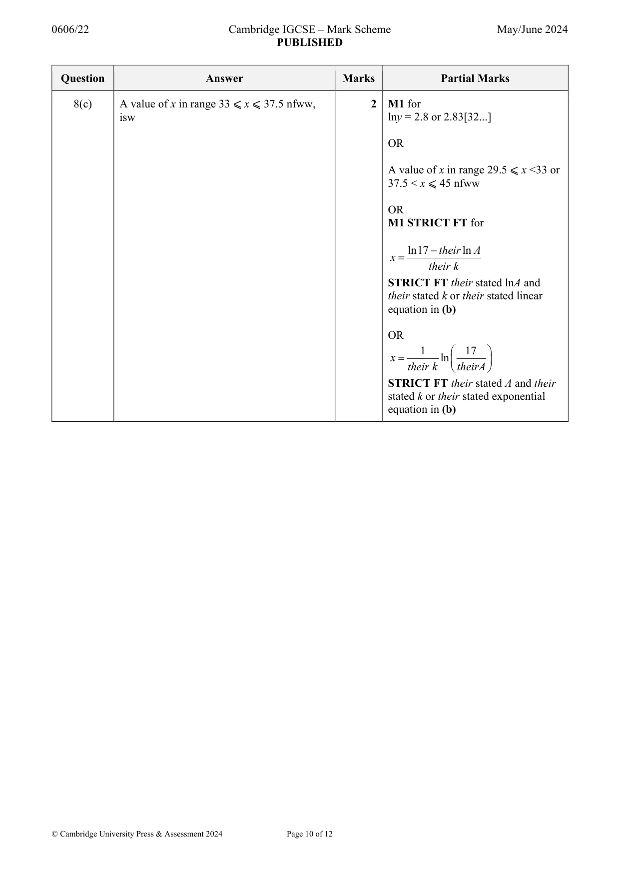 Mark scheme, page 10 of 12