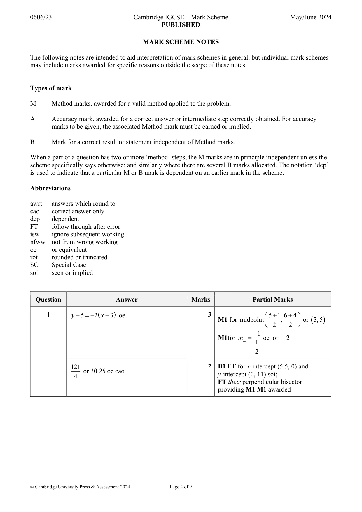 Mark scheme, page 4 of 9