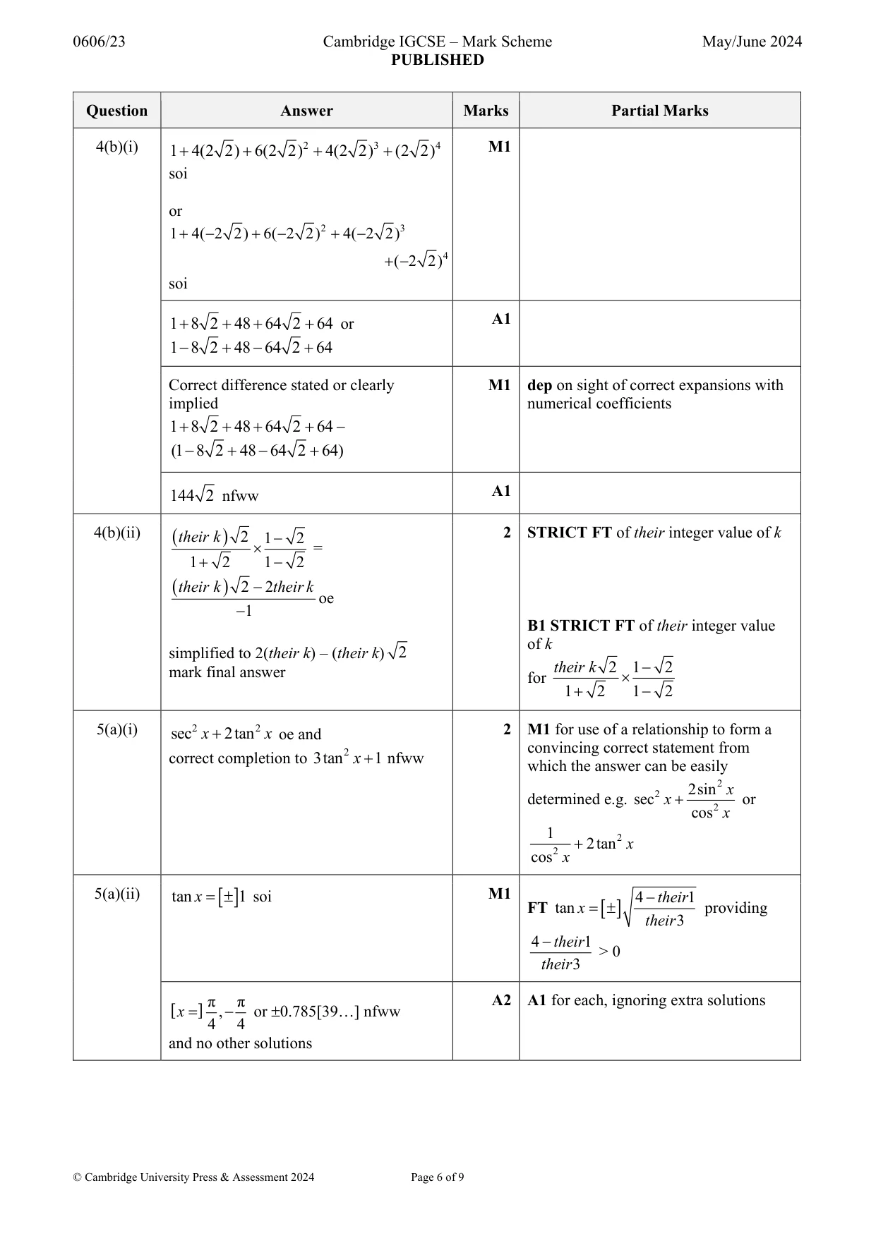 Mark scheme, page 6 of 9