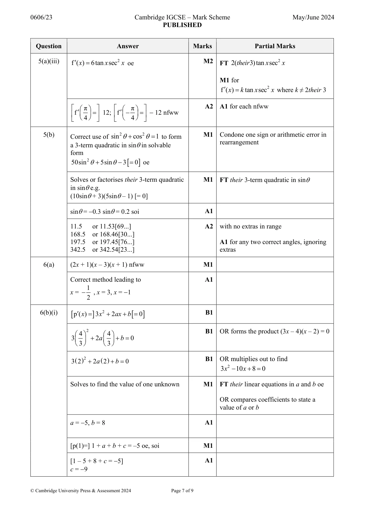 Mark scheme, page 7 of 9