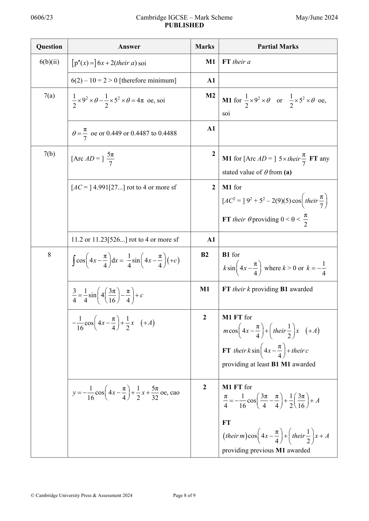 Mark scheme, page 8 of 9