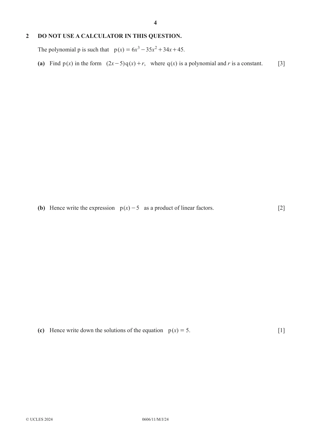 Cambridge IGCSE Mathematics - Additional 0606 2024 May/June Paper 1 · Variant 1 question paper, page 4 of 16