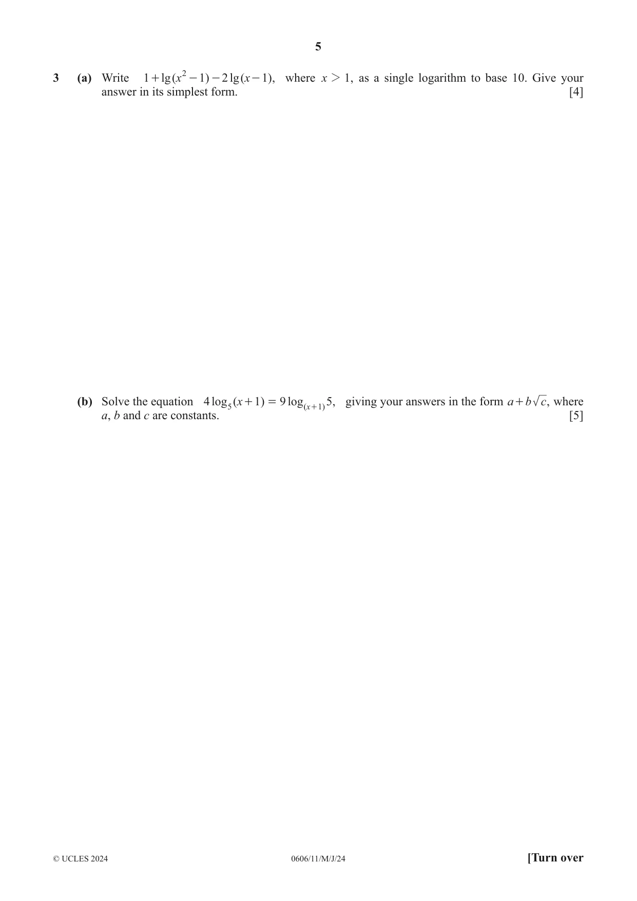 Cambridge IGCSE Mathematics - Additional 0606 2024 May/June Paper 1 · Variant 1 question paper, page 5 of 16