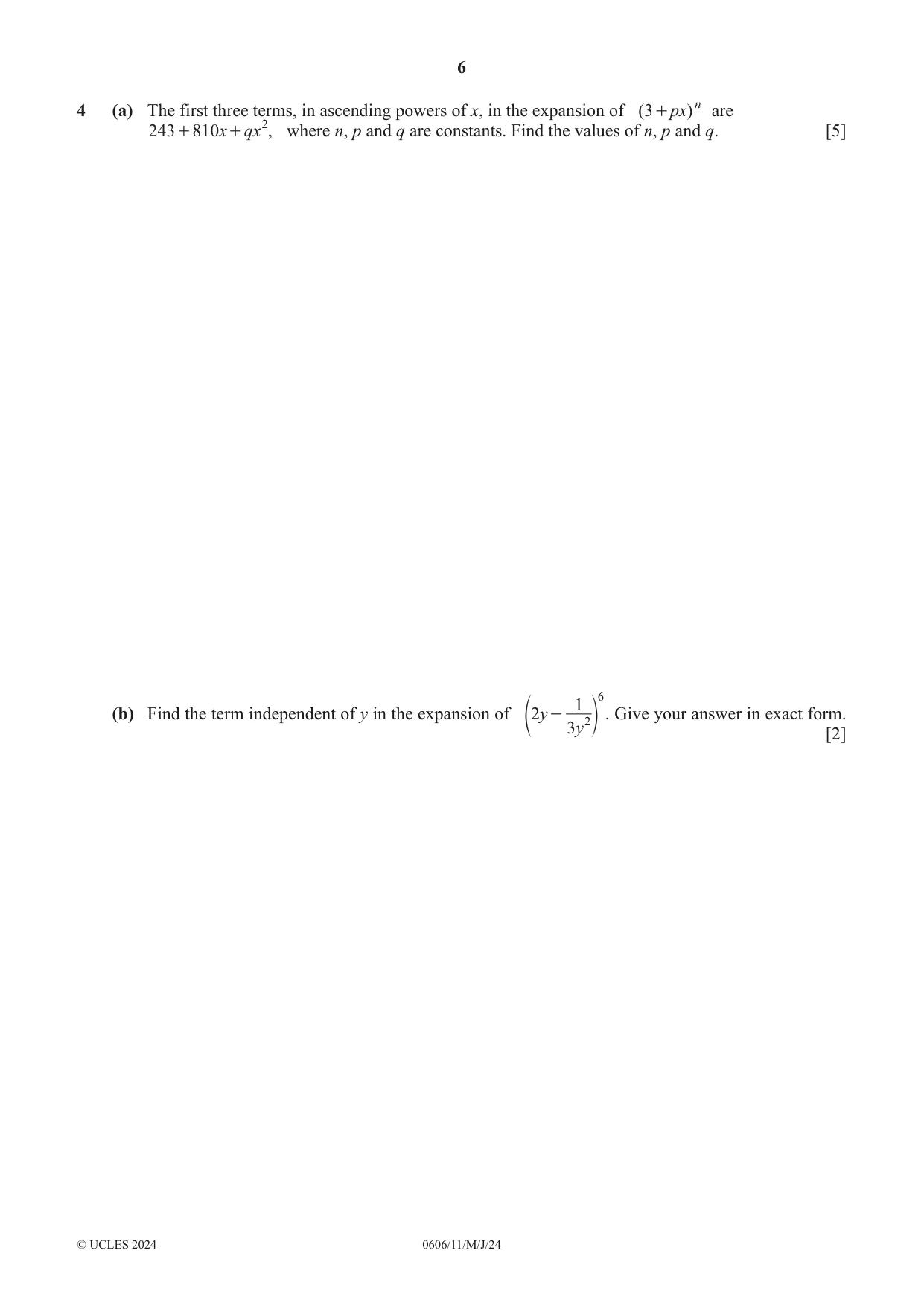 Cambridge IGCSE Mathematics - Additional 0606 2024 May/June Paper 1 · Variant 1 question paper, page 6 of 16