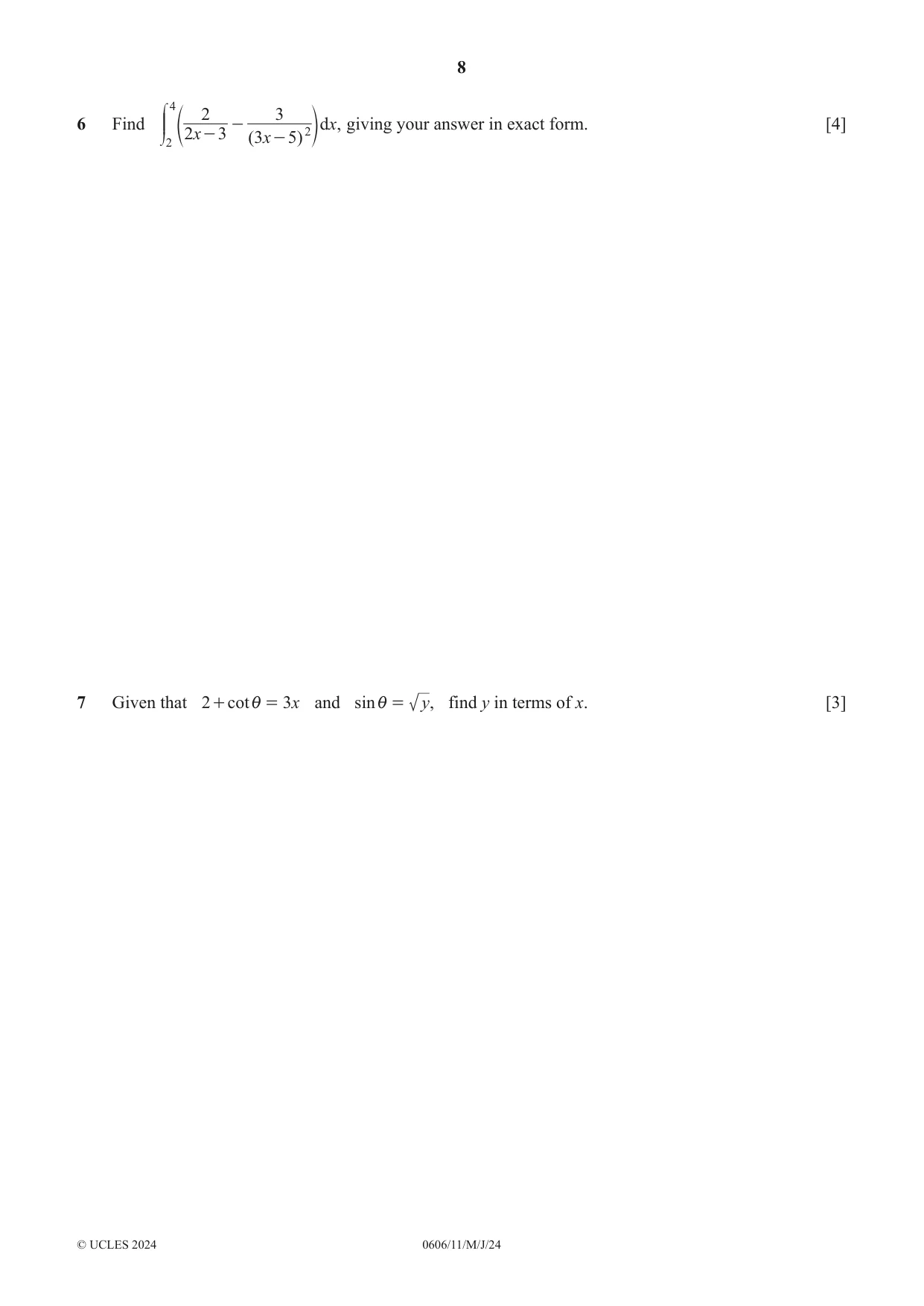 Cambridge IGCSE Mathematics - Additional 0606 2024 May/June Paper 1 · Variant 1 question paper, page 8 of 16