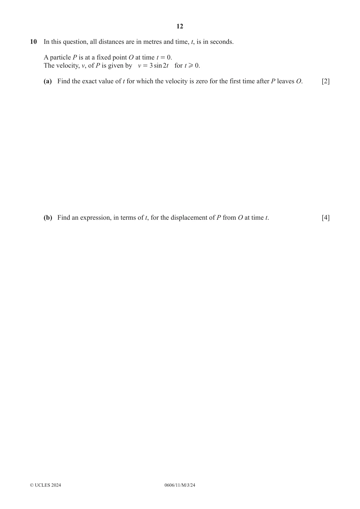 Cambridge IGCSE Mathematics - Additional 0606 2024 May/June Paper 1 · Variant 1 question paper, page 12 of 16