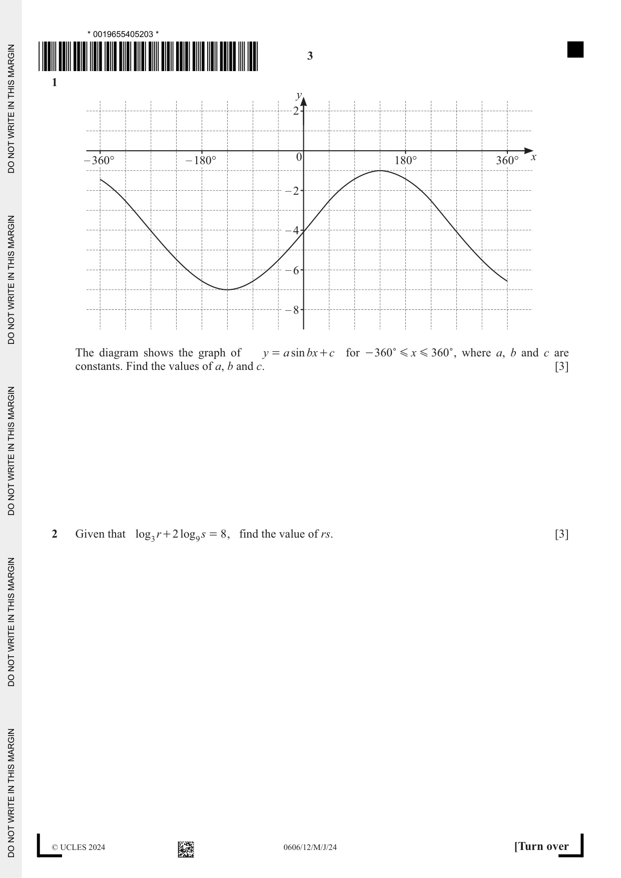 Cambridge IGCSE Mathematics - Additional 0606 2024 May/June Paper 1 · Variant 2 question paper, page 3 of 16