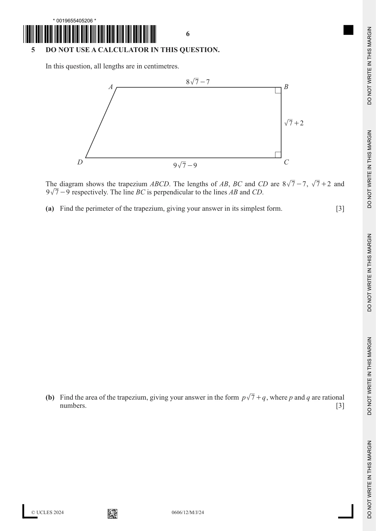 Cambridge IGCSE Mathematics - Additional 0606 2024 May/June Paper 1 · Variant 2 question paper, page 6 of 16