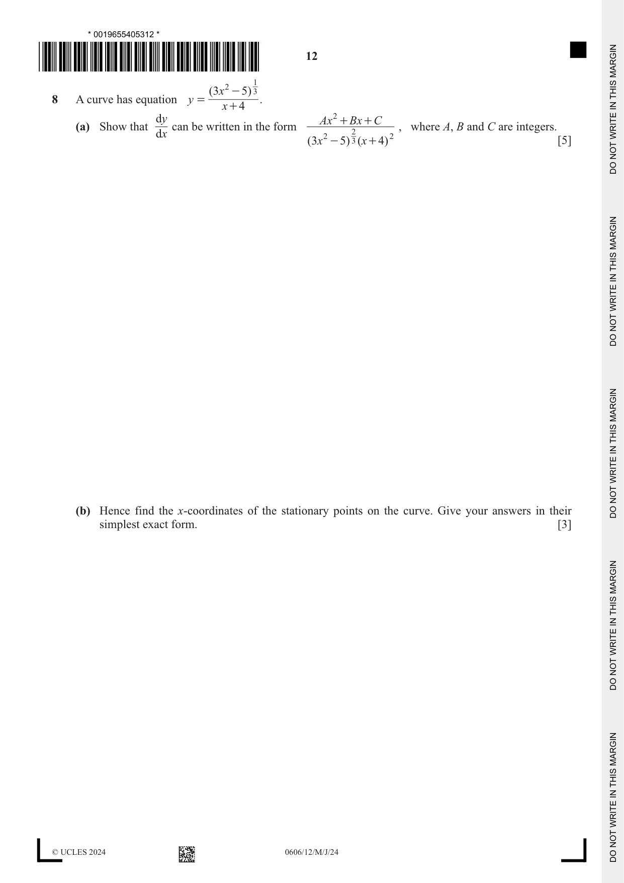 Cambridge IGCSE Mathematics - Additional 0606 2024 May/June Paper 1 · Variant 2 question paper, page 12 of 16