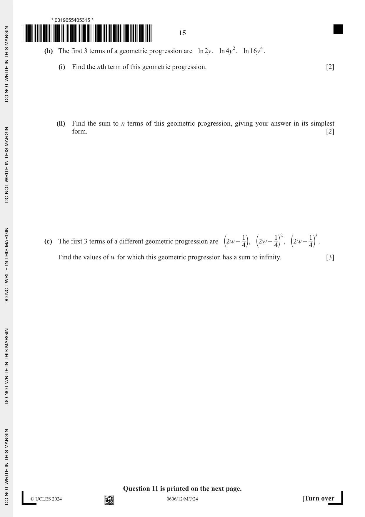 Cambridge IGCSE Mathematics - Additional 0606 2024 May/June Paper 1 · Variant 2 question paper, page 15 of 16