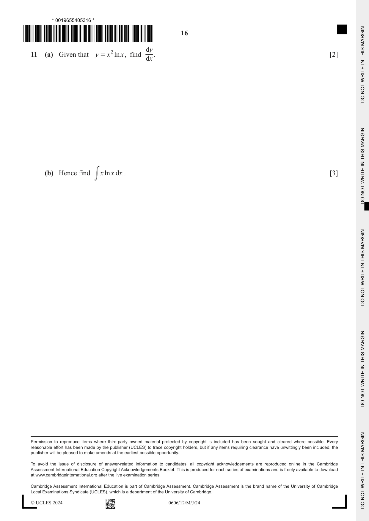 Cambridge IGCSE Mathematics - Additional 0606 2024 May/June Paper 1 · Variant 2 question paper, page 16 of 16