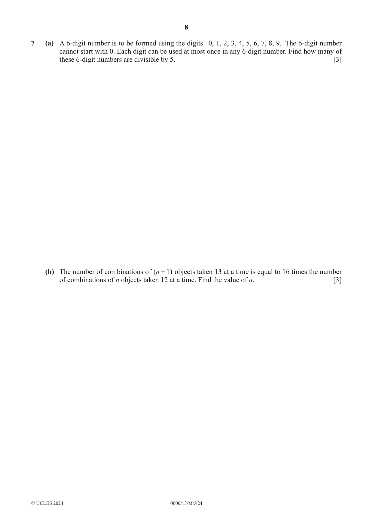 Cambridge IGCSE Mathematics - Additional 0606 2024 May/June Paper 1 · Variant 3 question paper, page 8 of 16