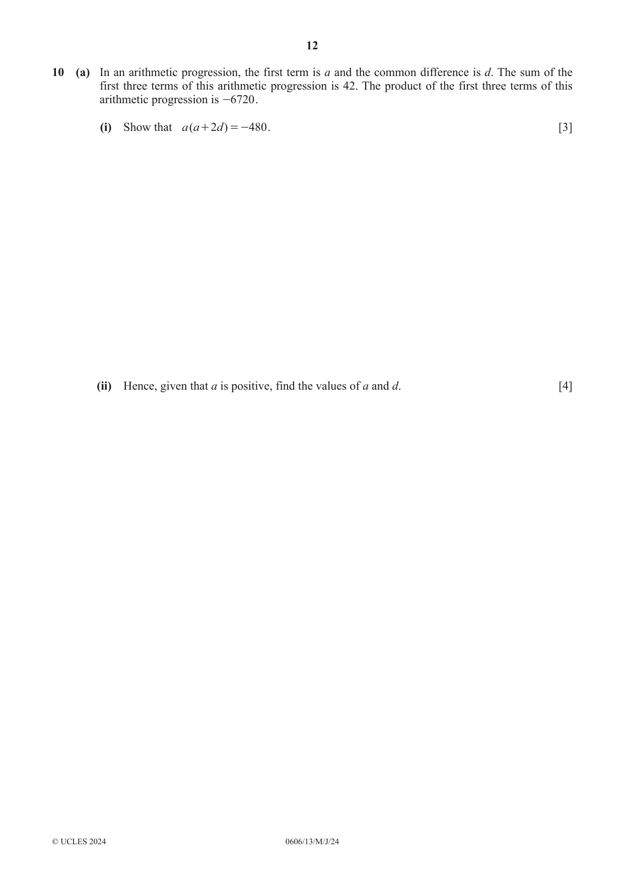 Cambridge IGCSE Mathematics - Additional 0606 2024 May/June Paper 1 · Variant 3 question paper, page 12 of 16