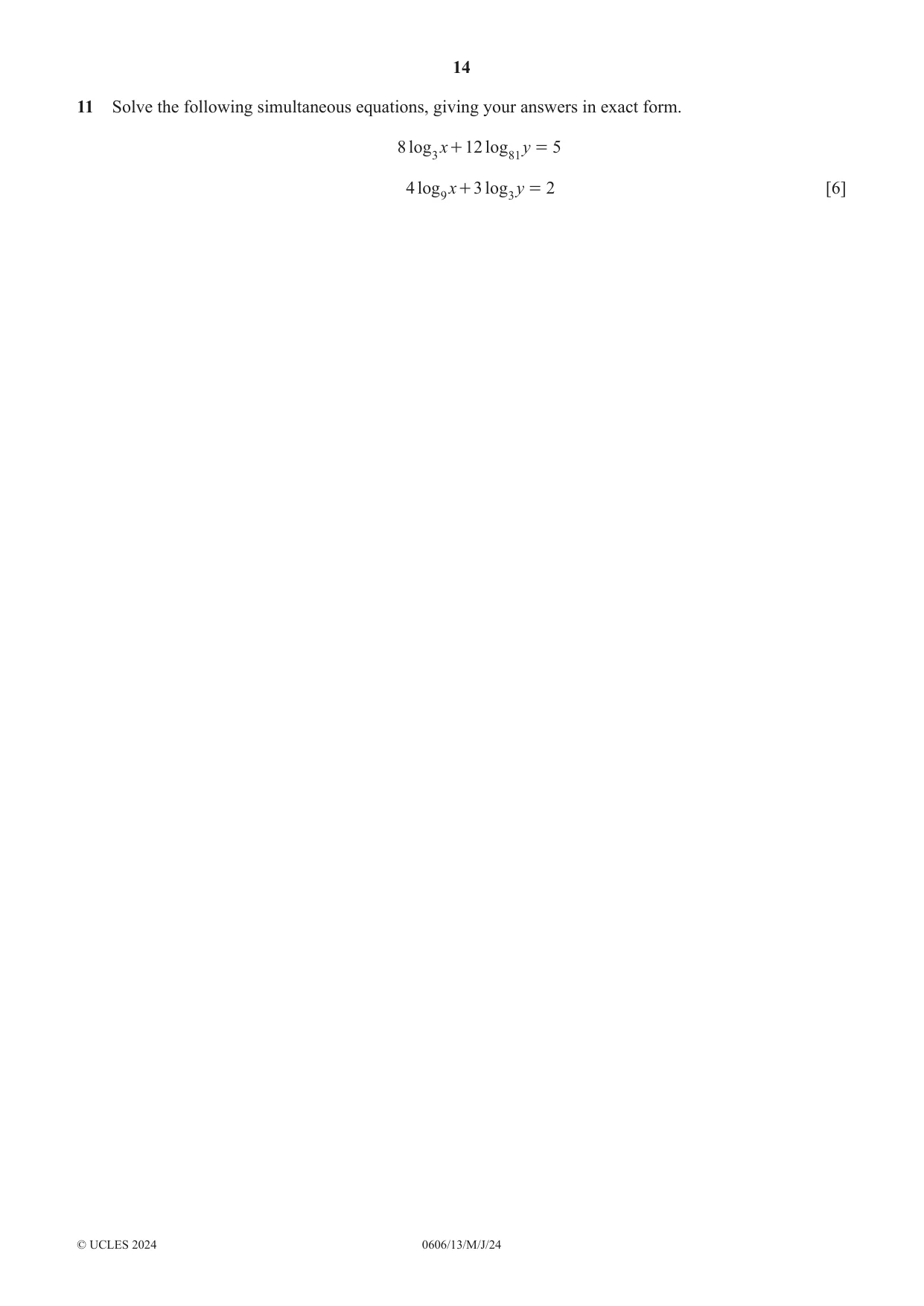 Cambridge IGCSE Mathematics - Additional 0606 2024 May/June Paper 1 · Variant 3 question paper, page 14 of 16