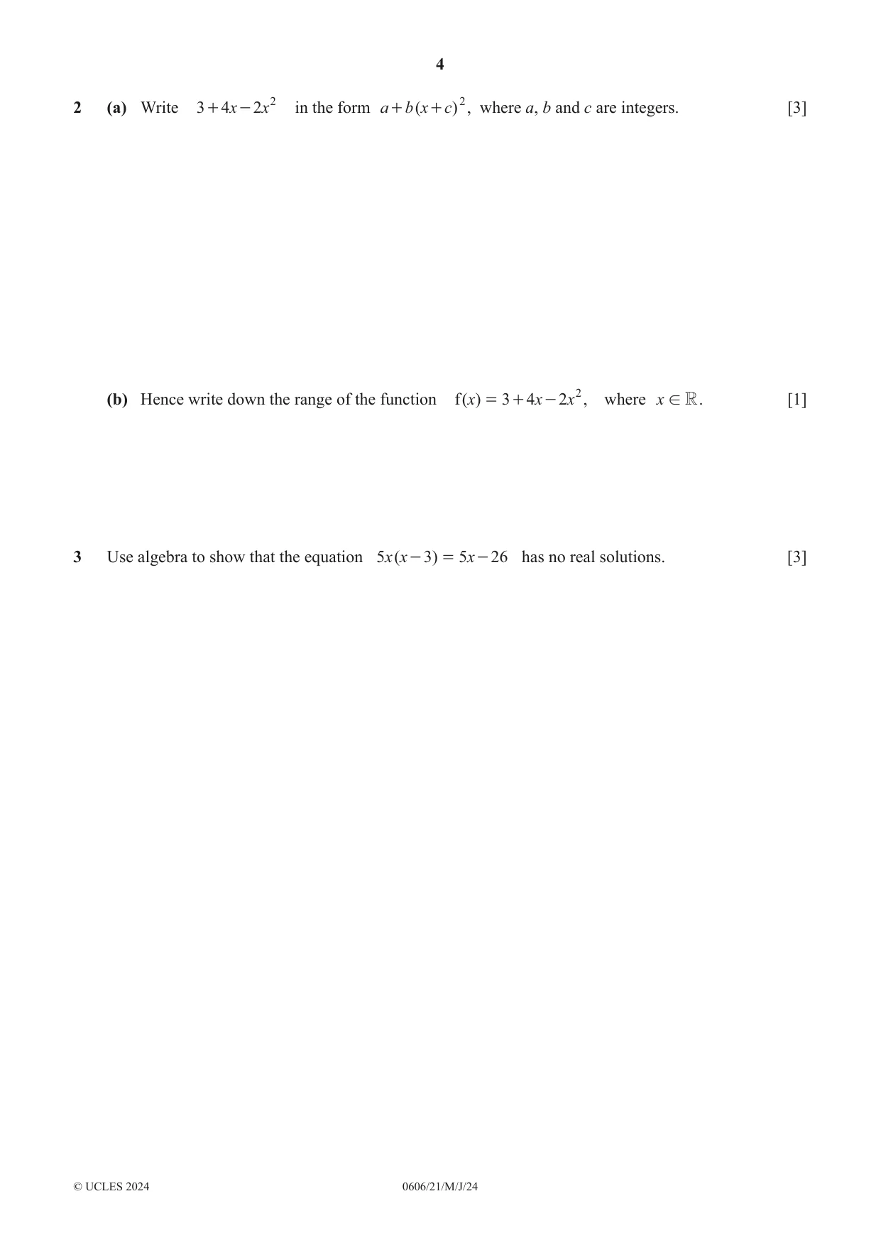 Cambridge IGCSE Mathematics - Additional 0606 2024 May/June Paper 2 · Variant 1 question paper, page 4 of 16