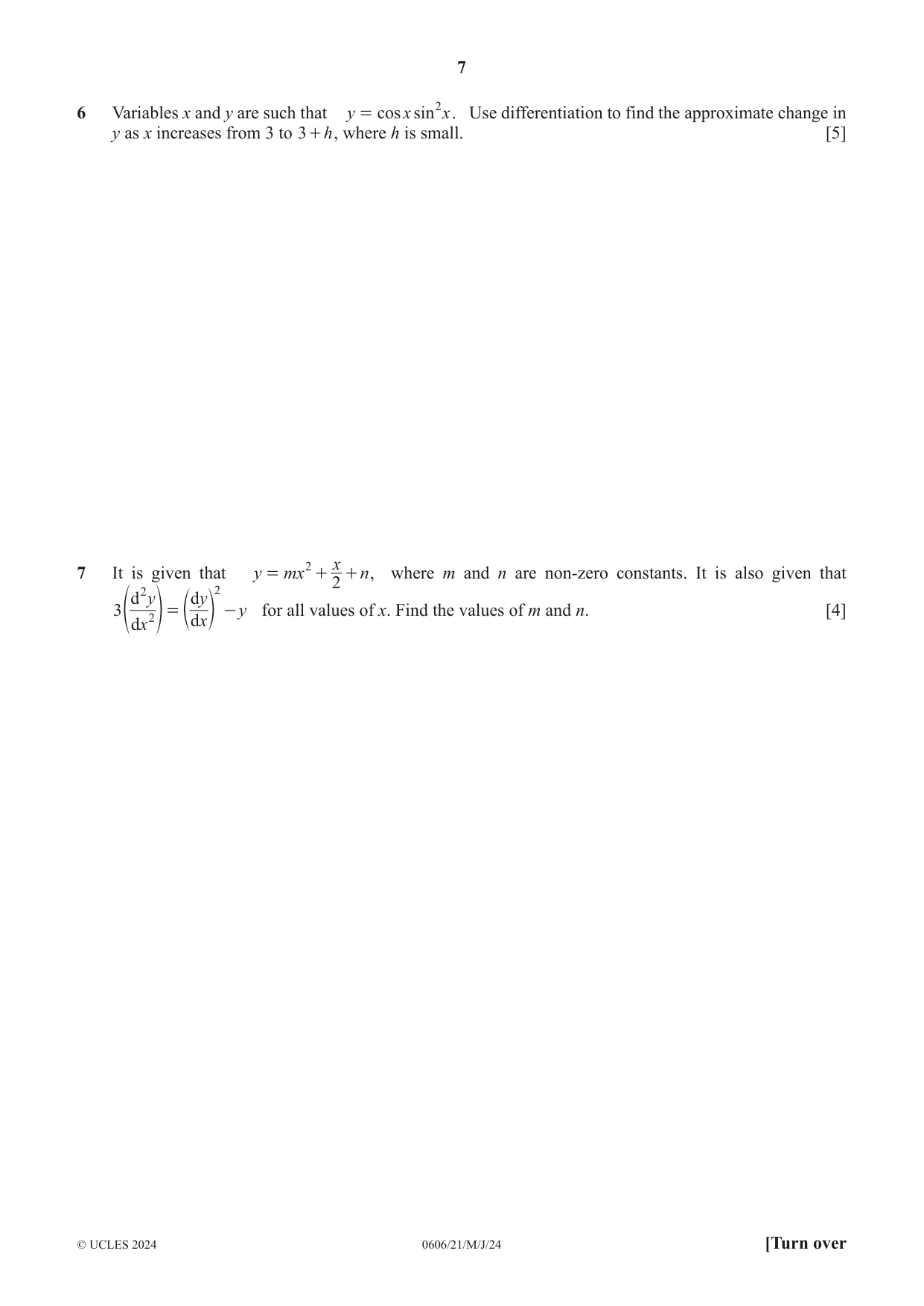 Cambridge IGCSE Mathematics - Additional 0606 2024 May/June Paper 2 · Variant 1 question paper, page 7 of 16