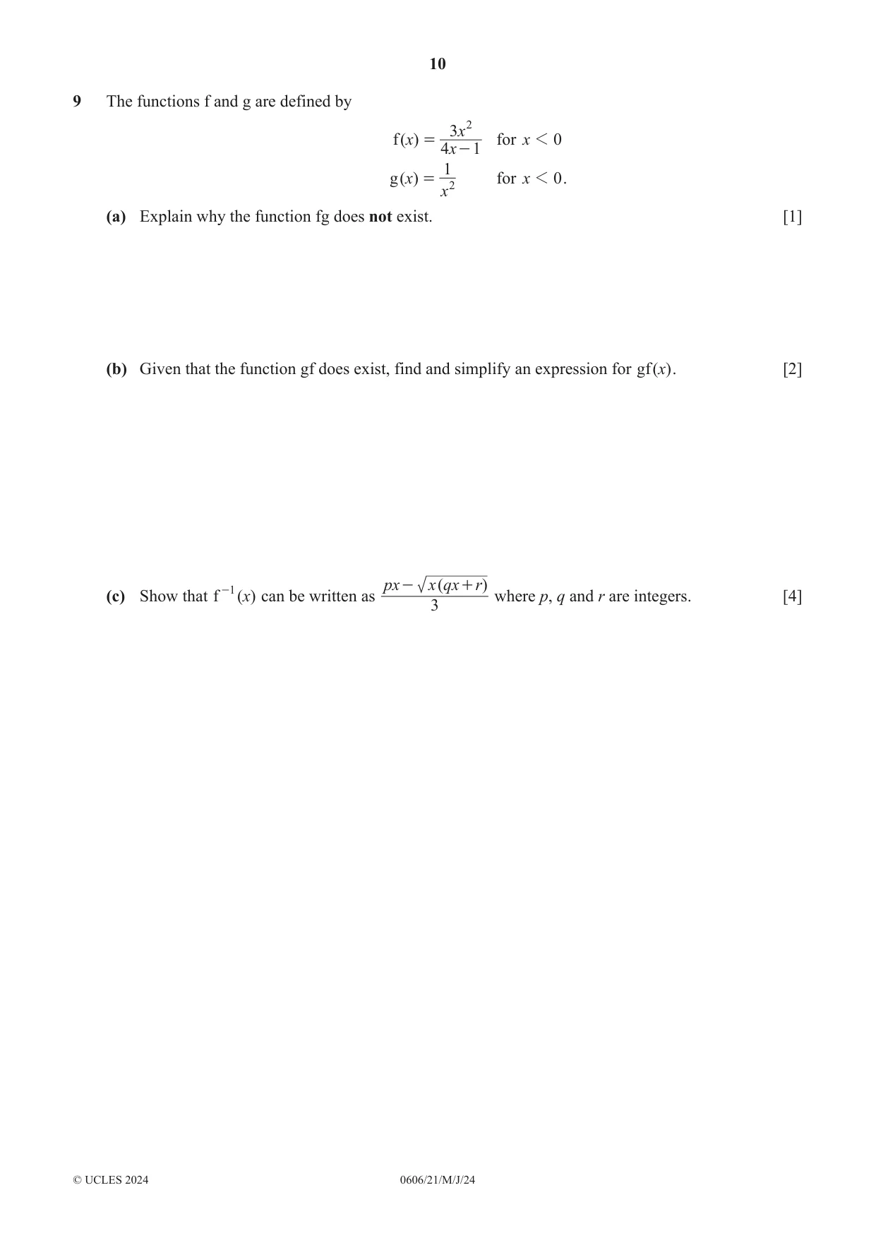 Cambridge IGCSE Mathematics - Additional 0606 2024 May/June Paper 2 · Variant 1 question paper, page 10 of 16