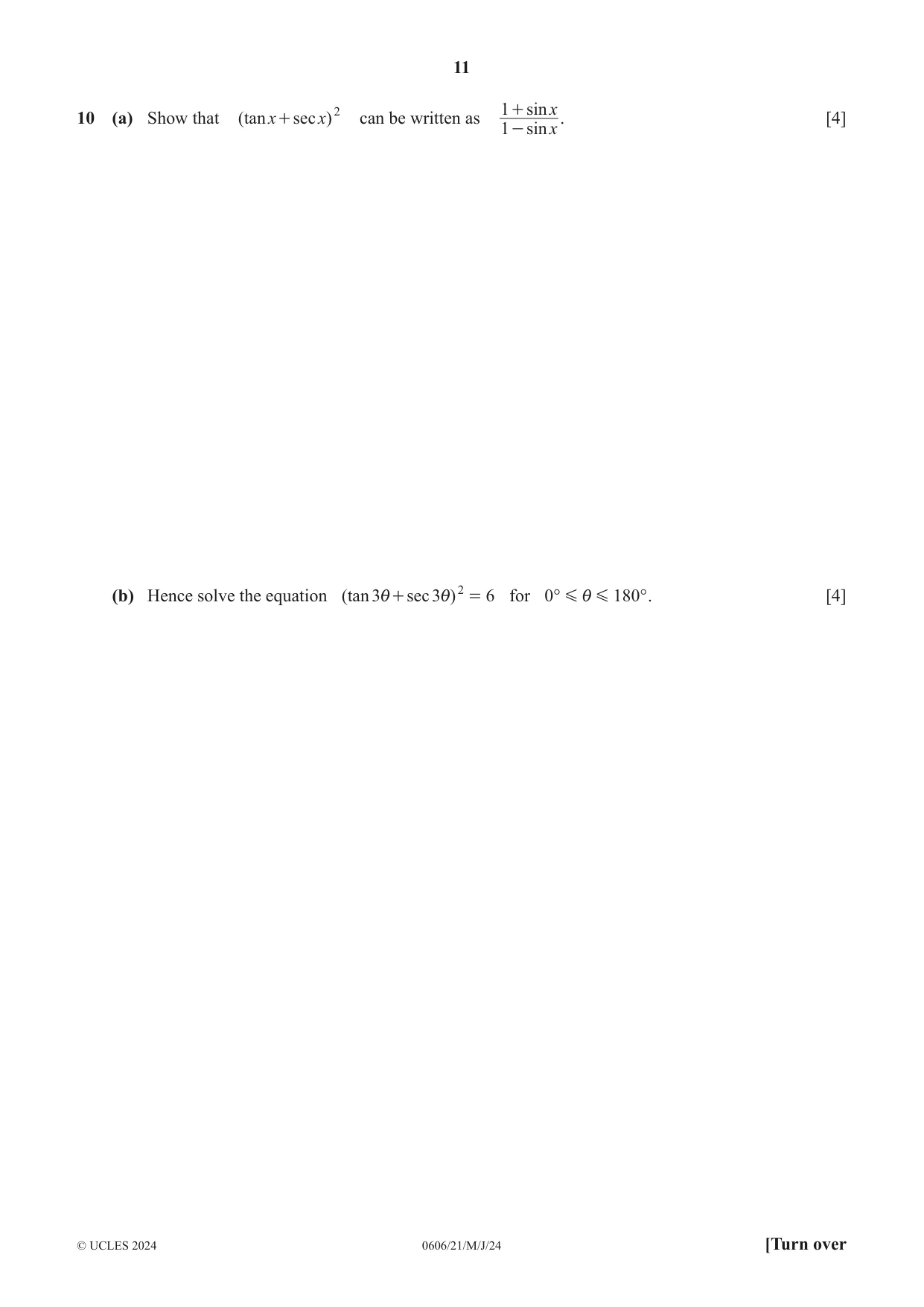 Cambridge IGCSE Mathematics - Additional 0606 2024 May/June Paper 2 · Variant 1 question paper, page 11 of 16