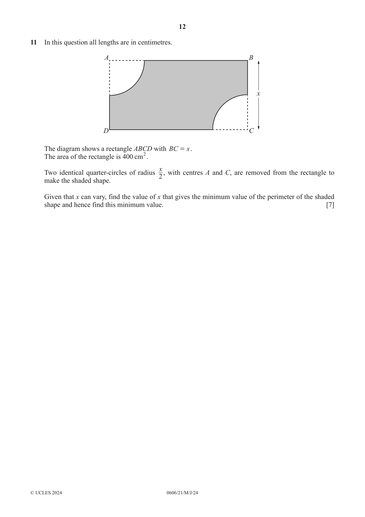 Cambridge IGCSE Mathematics - Additional 0606 2024 May/June Paper 2 · Variant 1 question paper, page 12 of 16
