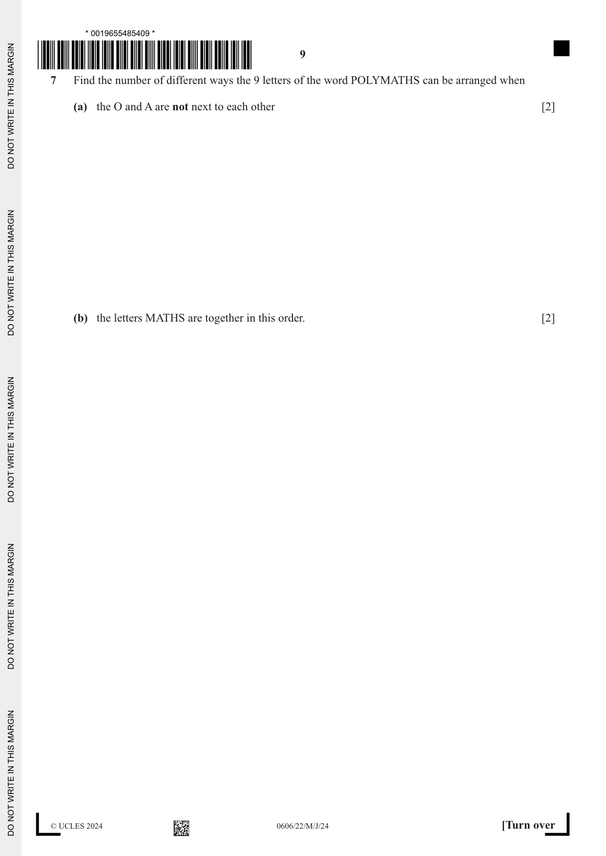 Cambridge IGCSE Mathematics - Additional 0606 2024 May/June Paper 2 · Variant 2 question paper, page 9 of 16