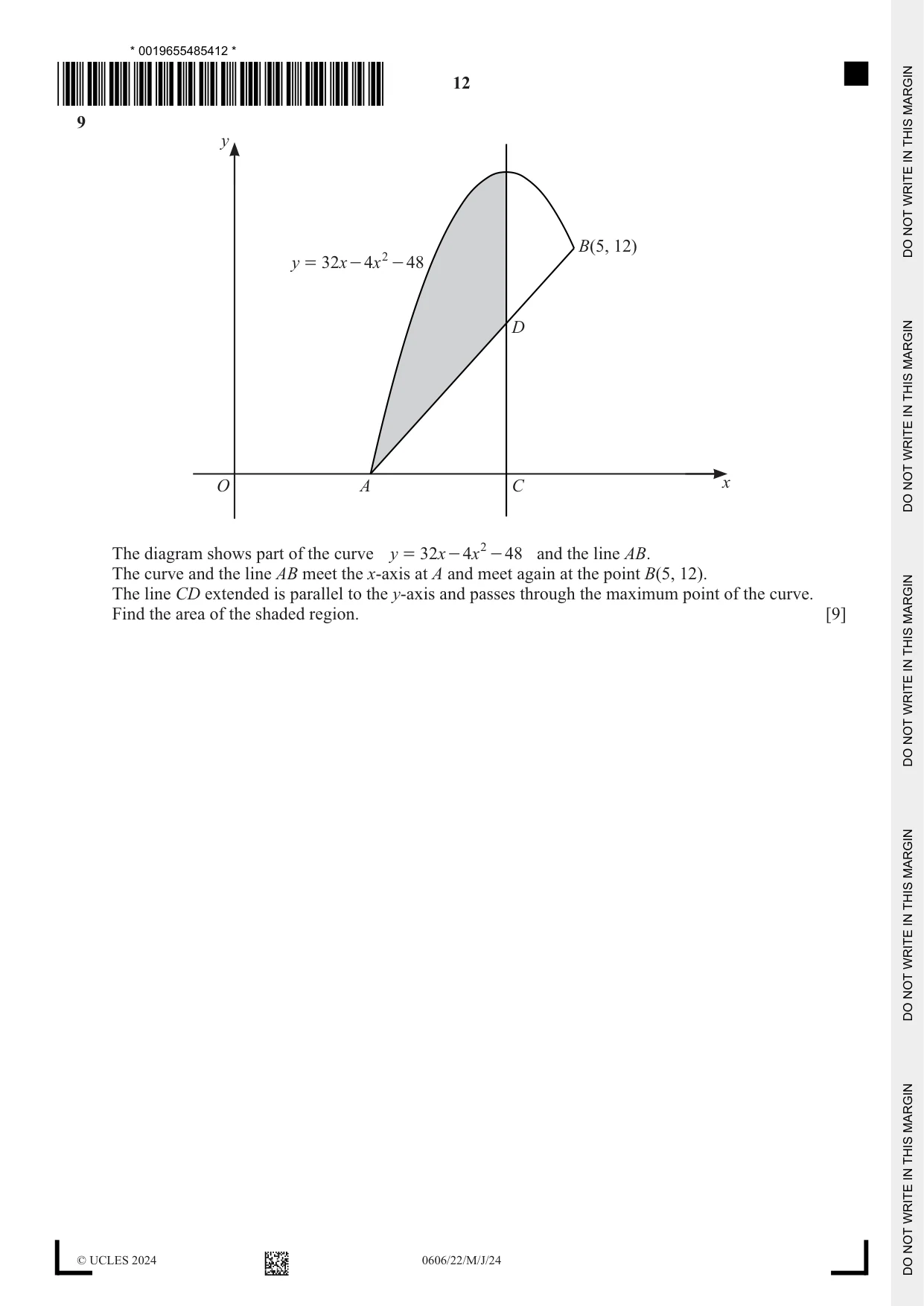 Cambridge IGCSE Mathematics - Additional 0606 2024 May/June Paper 2 · Variant 2 question paper, page 12 of 16