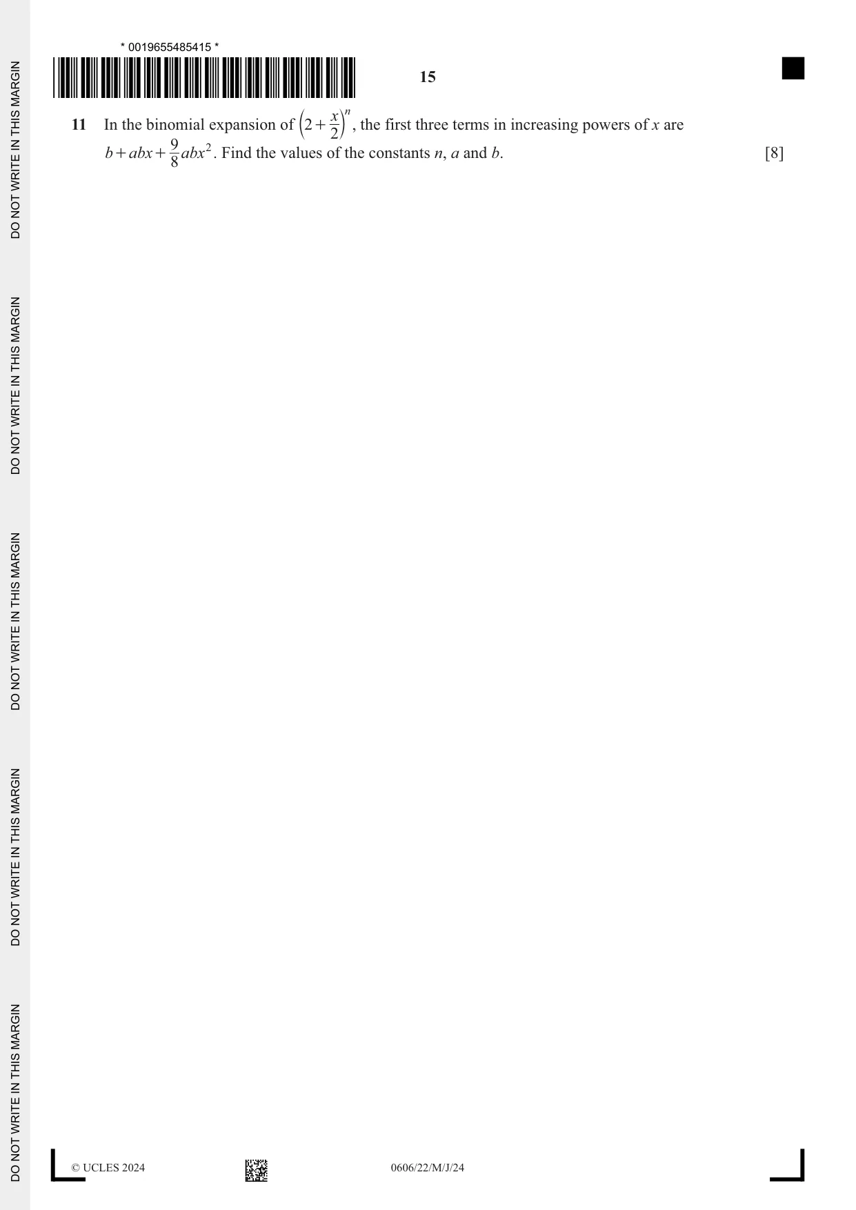 Cambridge IGCSE Mathematics - Additional 0606 2024 May/June Paper 2 · Variant 2 question paper, page 15 of 16