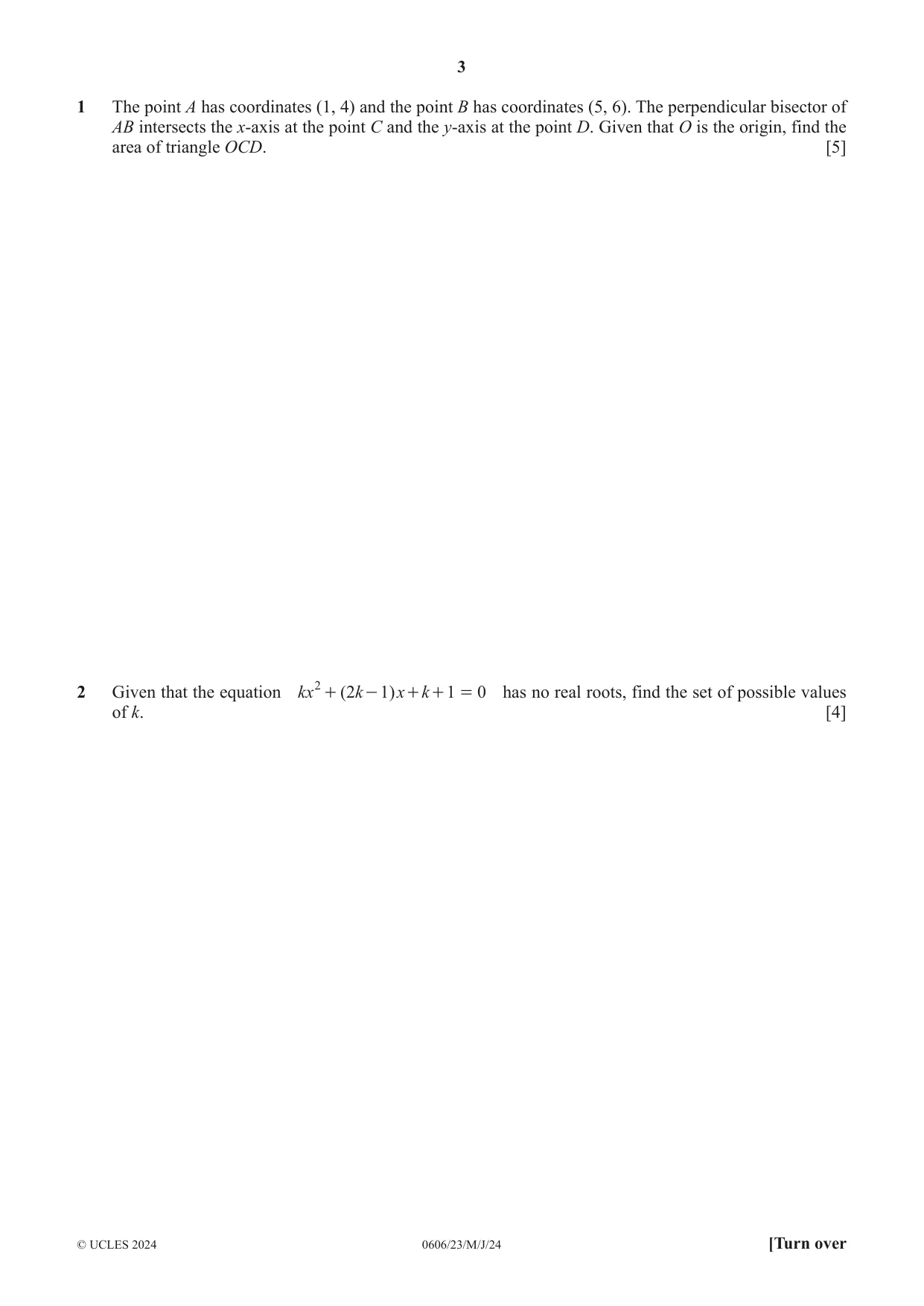 Cambridge IGCSE Mathematics - Additional 0606 2024 May/June Paper 2 · Variant 3 question paper, page 3 of 12
