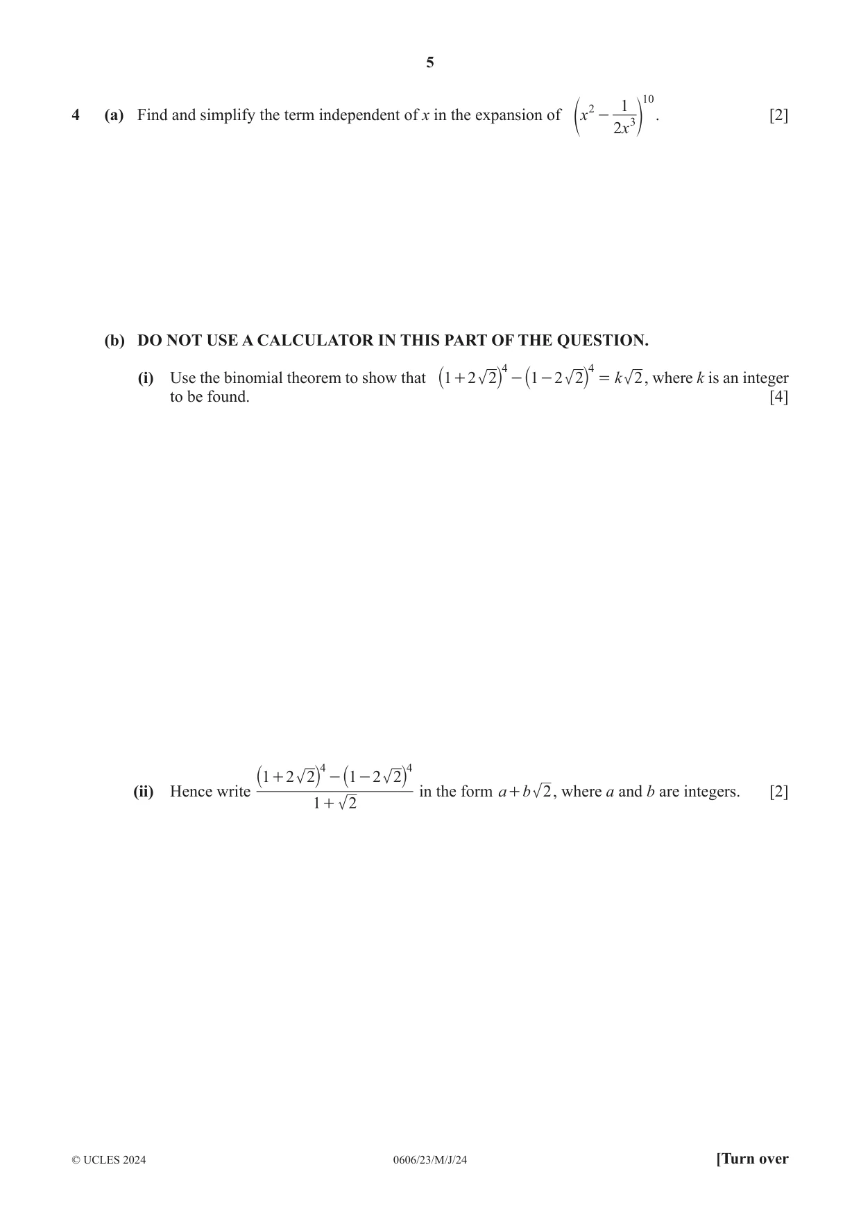 Cambridge IGCSE Mathematics - Additional 0606 2024 May/June Paper 2 · Variant 3 question paper, page 5 of 12