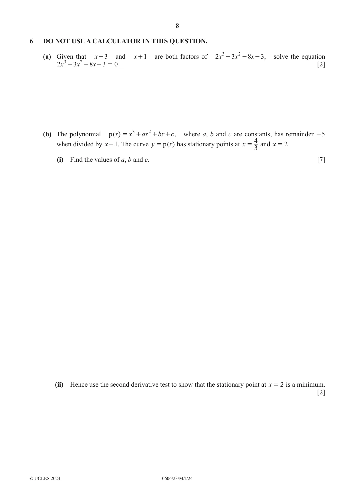 Cambridge IGCSE Mathematics - Additional 0606 2024 May/June Paper 2 · Variant 3 question paper, page 8 of 12
