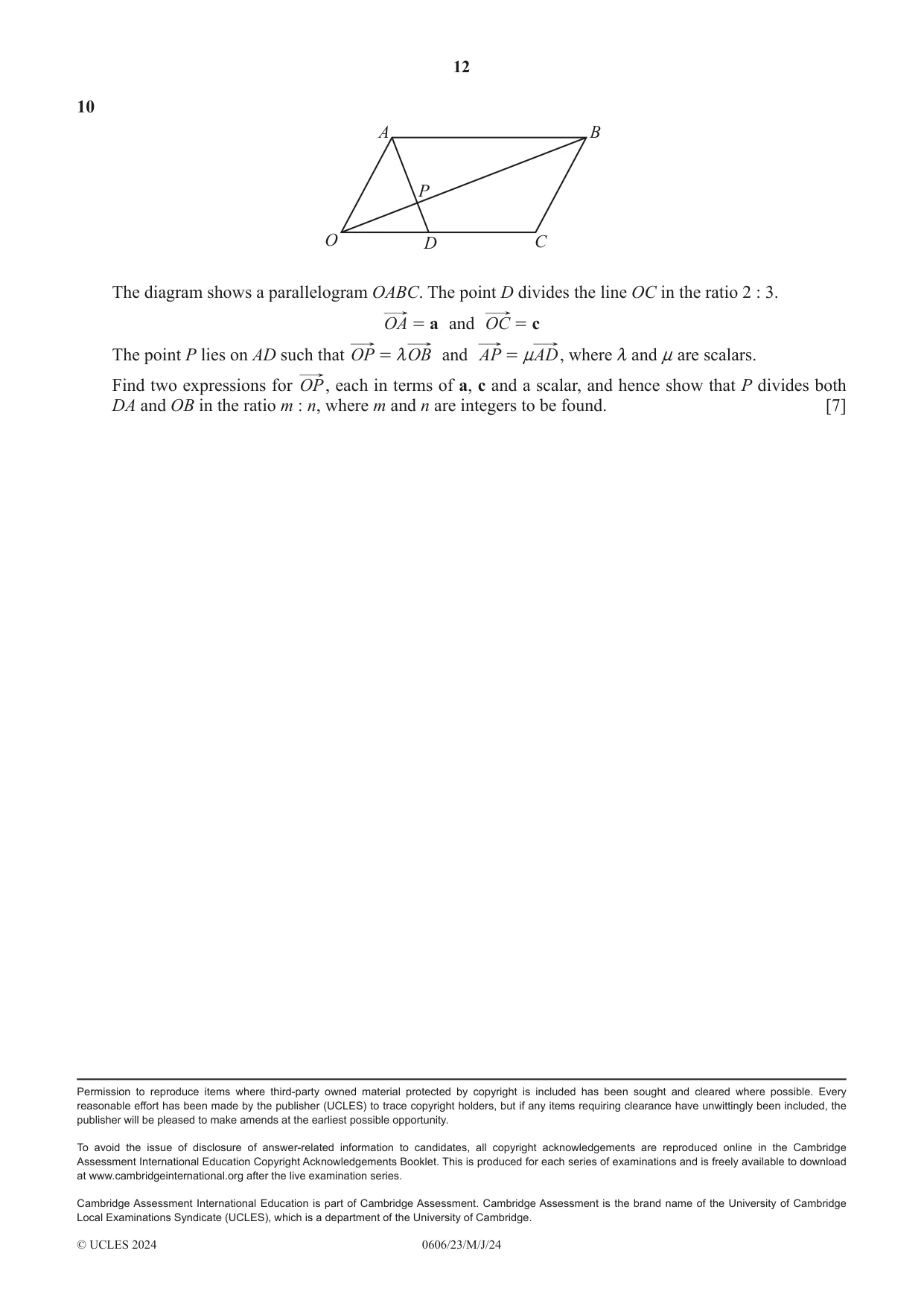 Cambridge IGCSE Mathematics - Additional 0606 2024 May/June Paper 2 · Variant 3 question paper, page 12 of 12