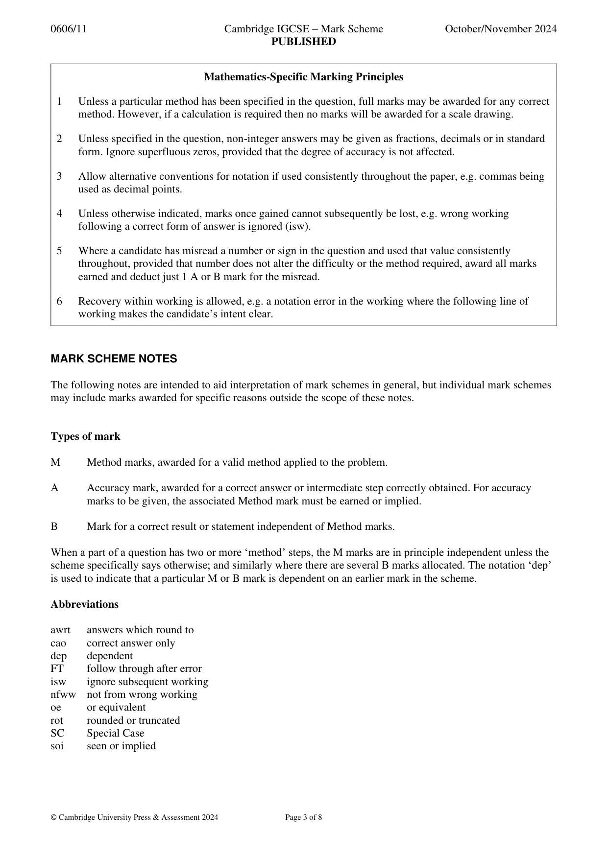 Mark scheme, page 3 of 8