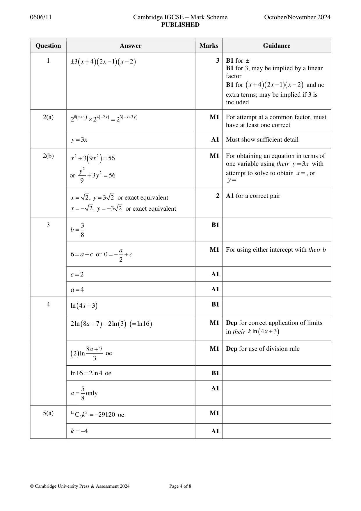 Mark scheme, page 4 of 8