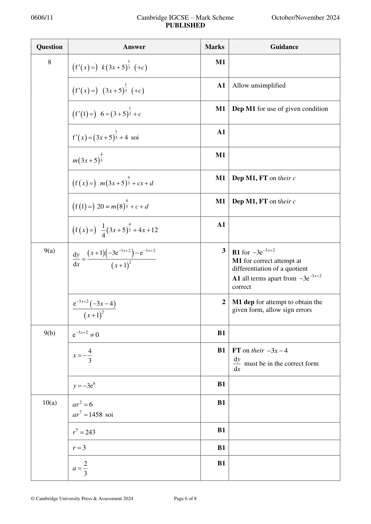 Mark scheme, page 6 of 8