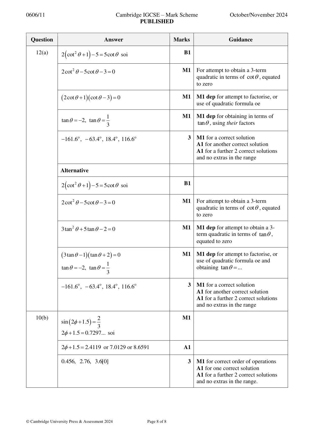 Mark scheme, page 8 of 8