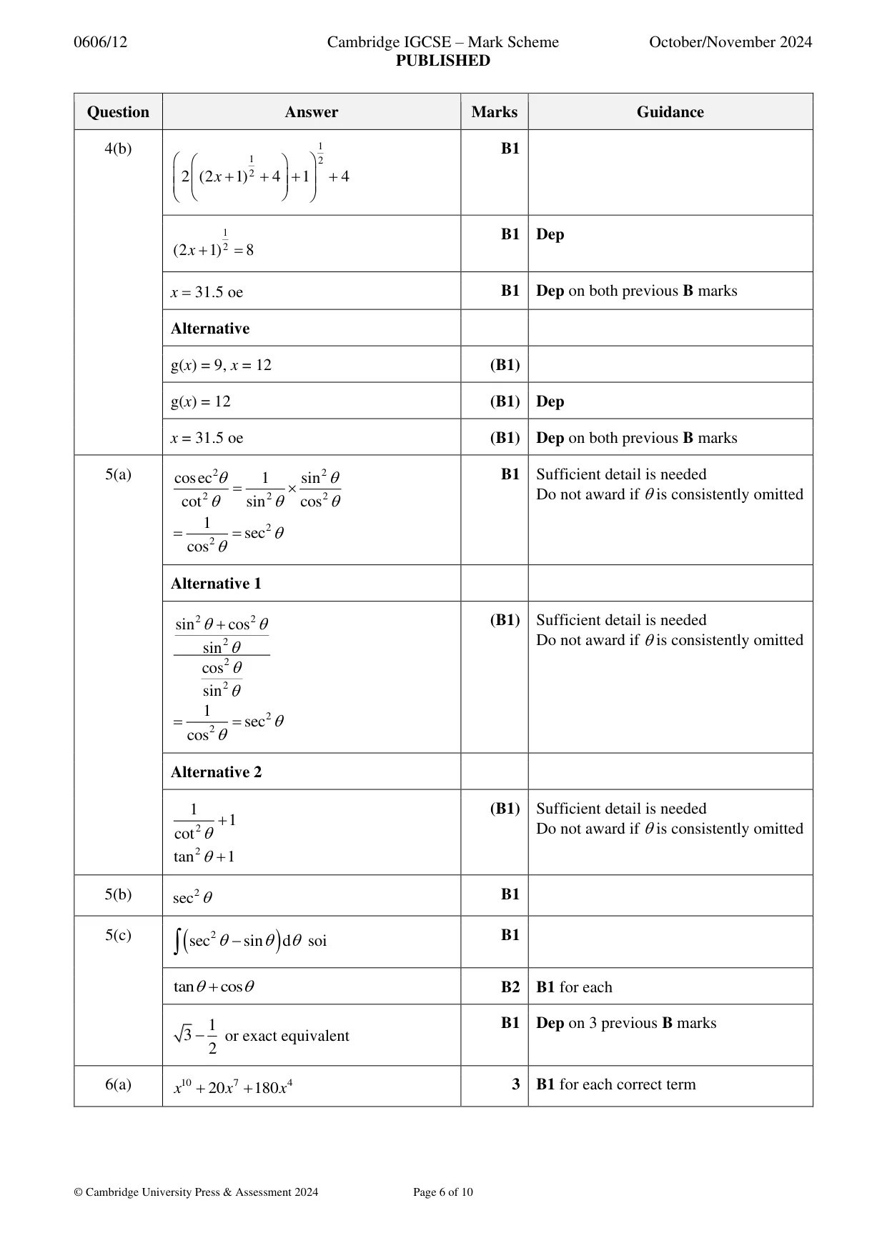 Mark scheme, page 6 of 10