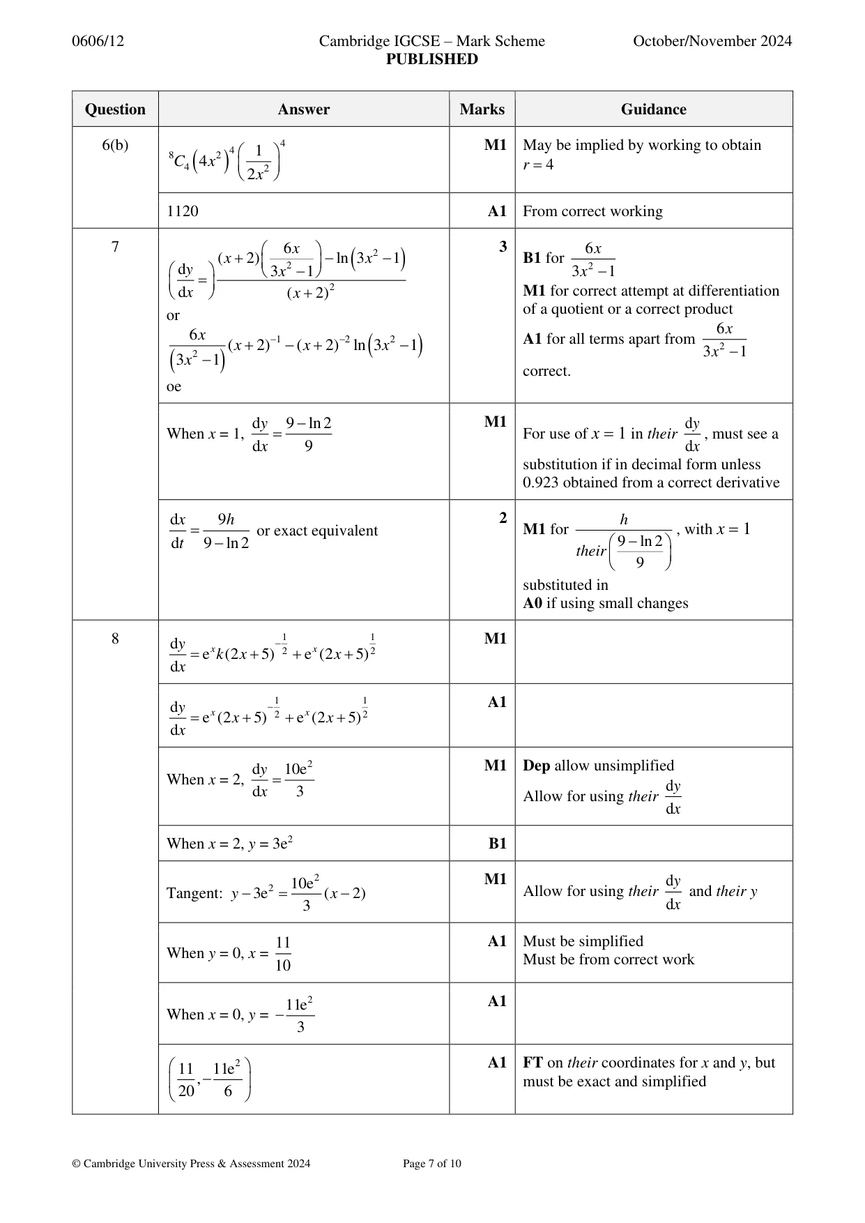 Mark scheme, page 7 of 10