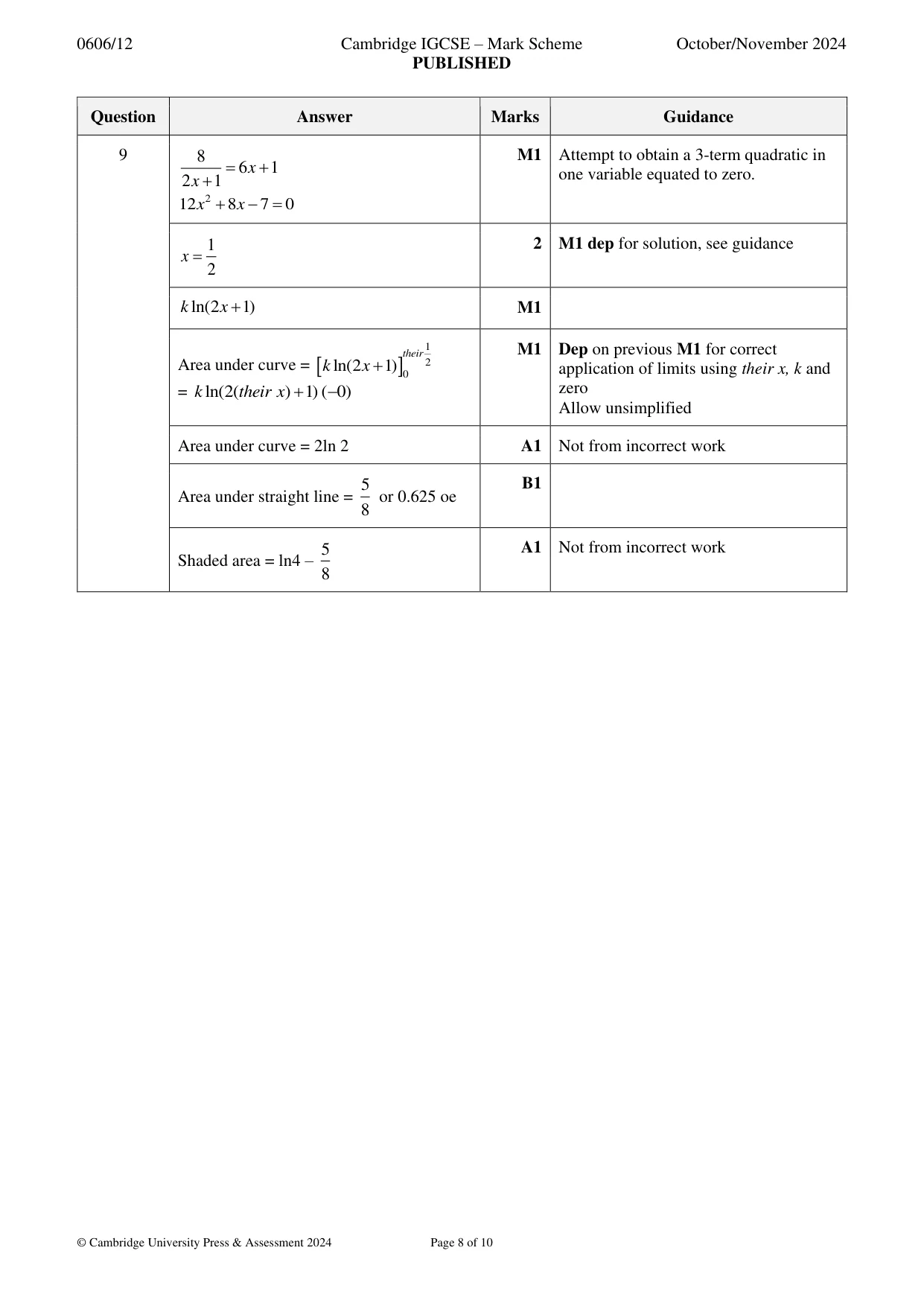 Mark scheme, page 8 of 10