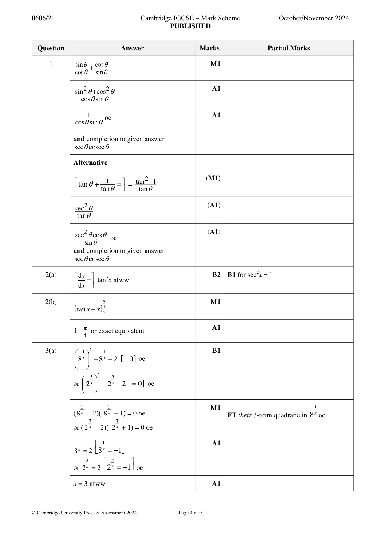 Mark scheme, page 4 of 9