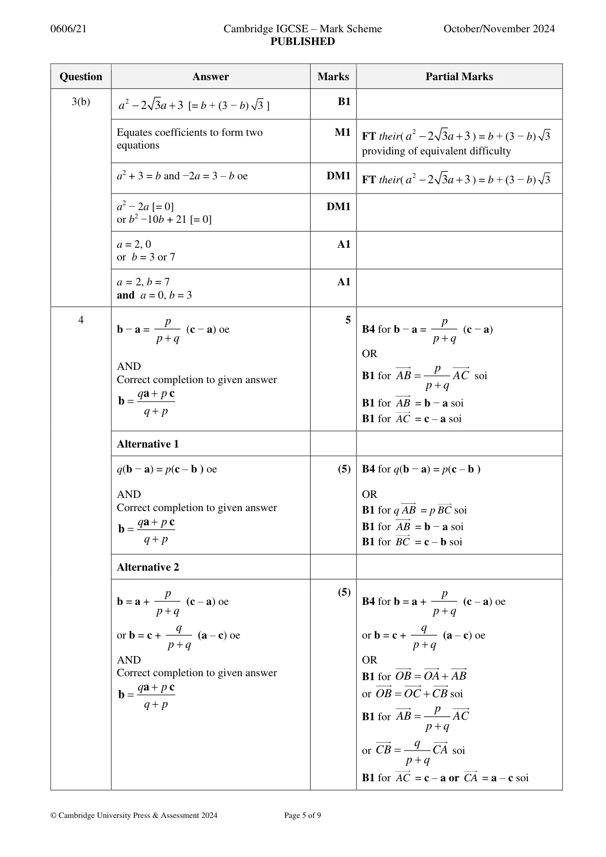 Mark scheme, page 5 of 9