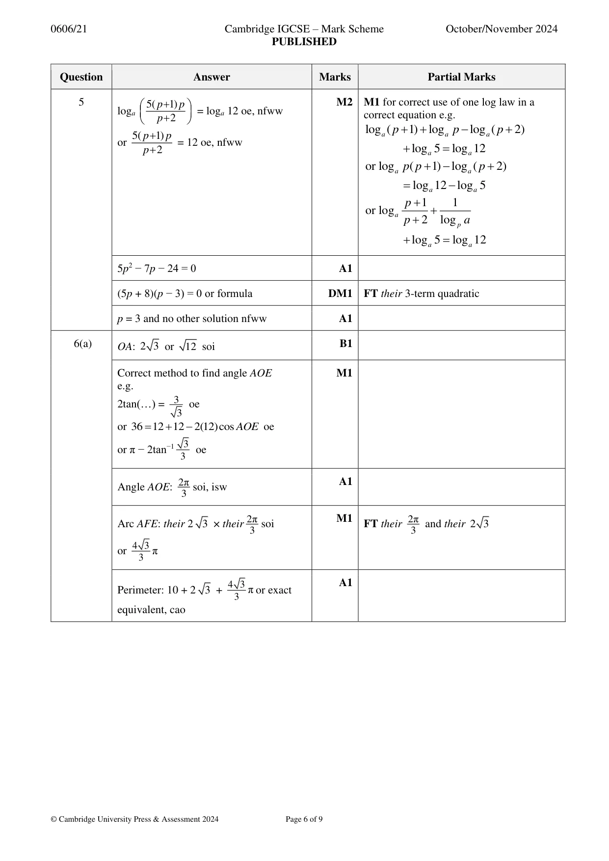 Mark scheme, page 6 of 9