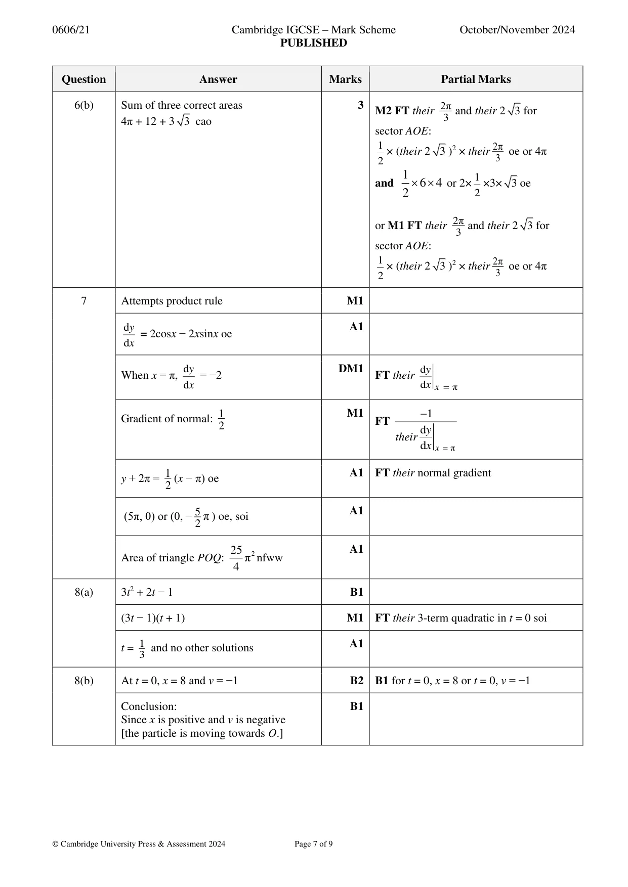 Mark scheme, page 7 of 9