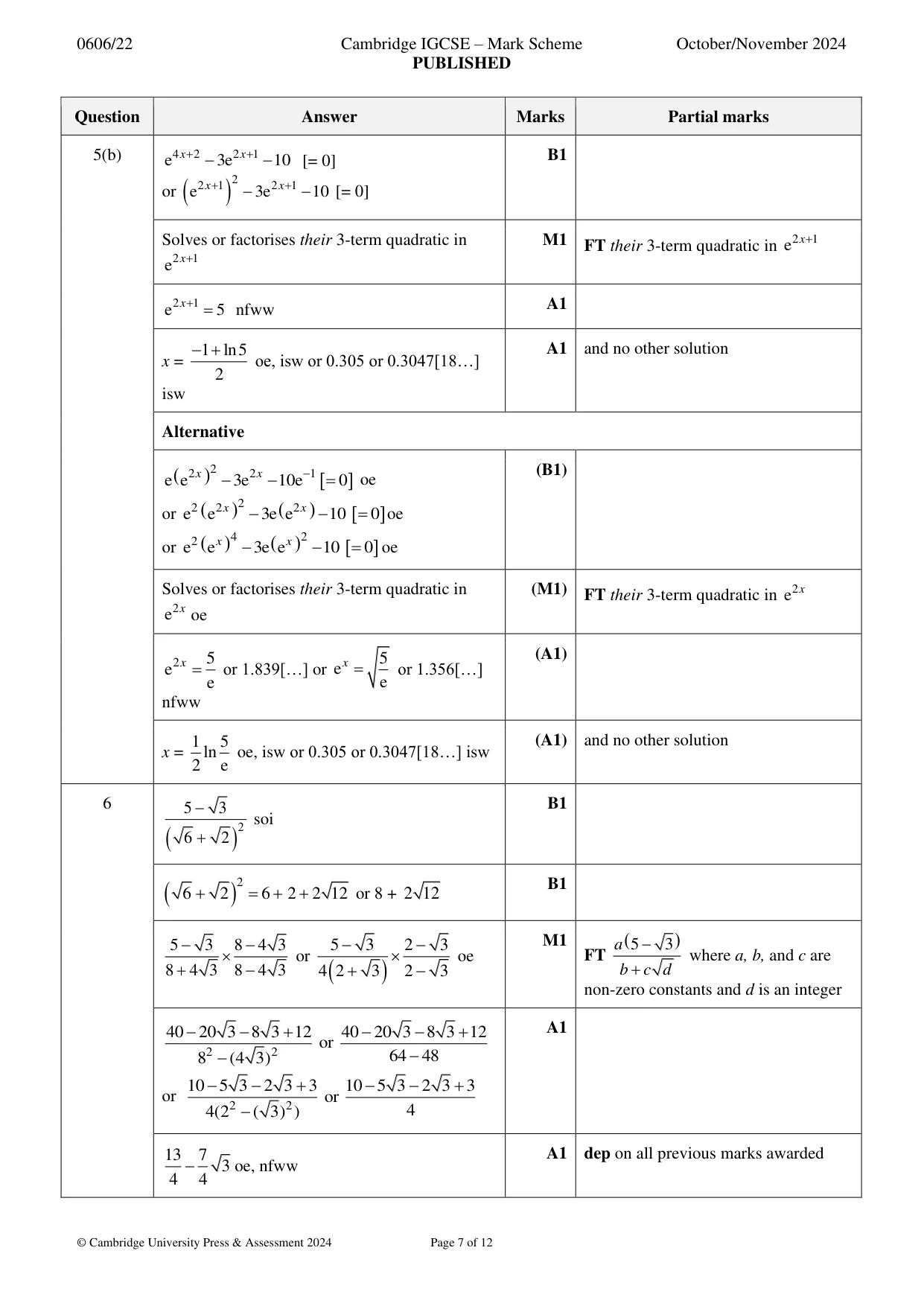 Mark scheme, page 7 of 12