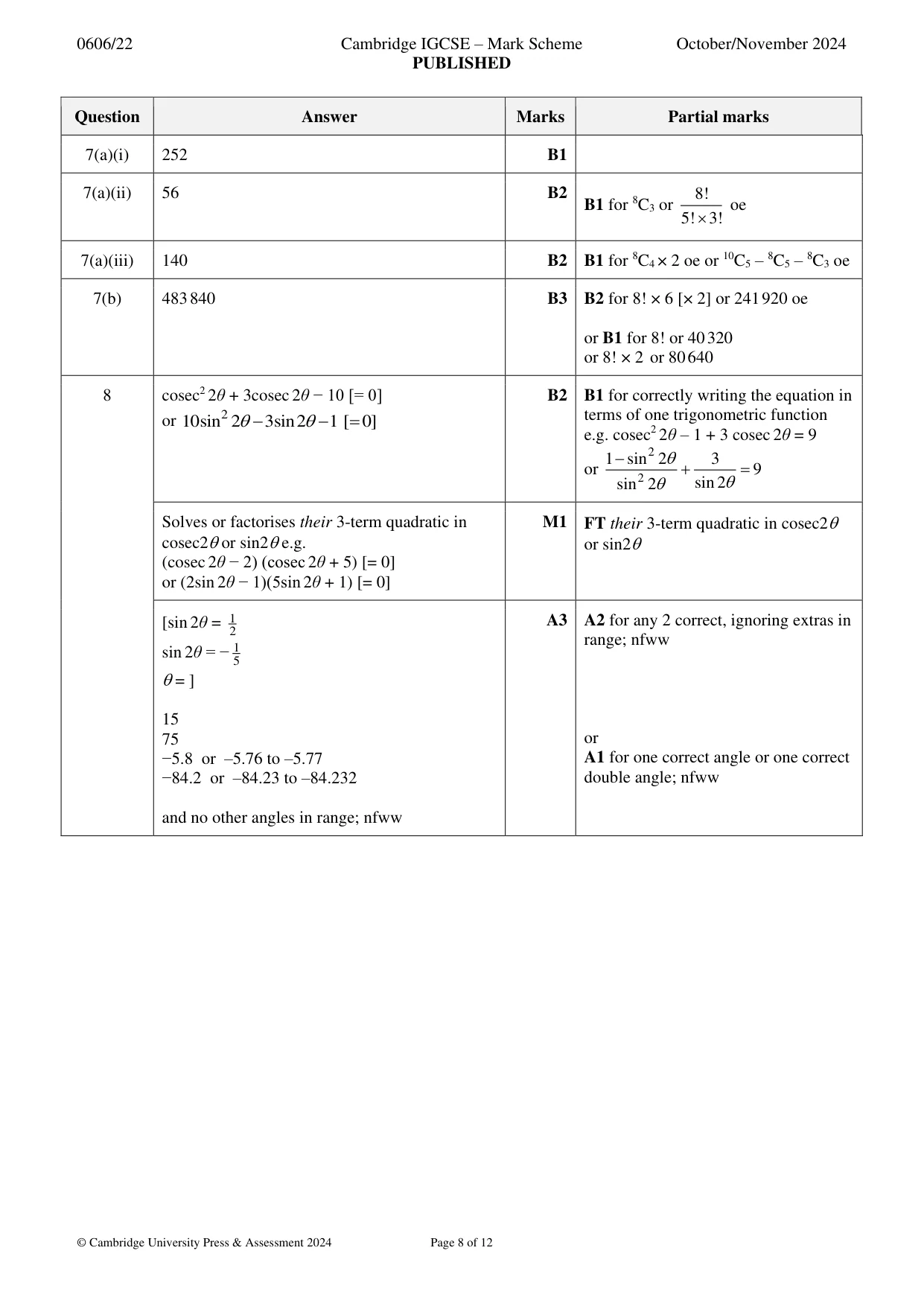 Mark scheme, page 8 of 12