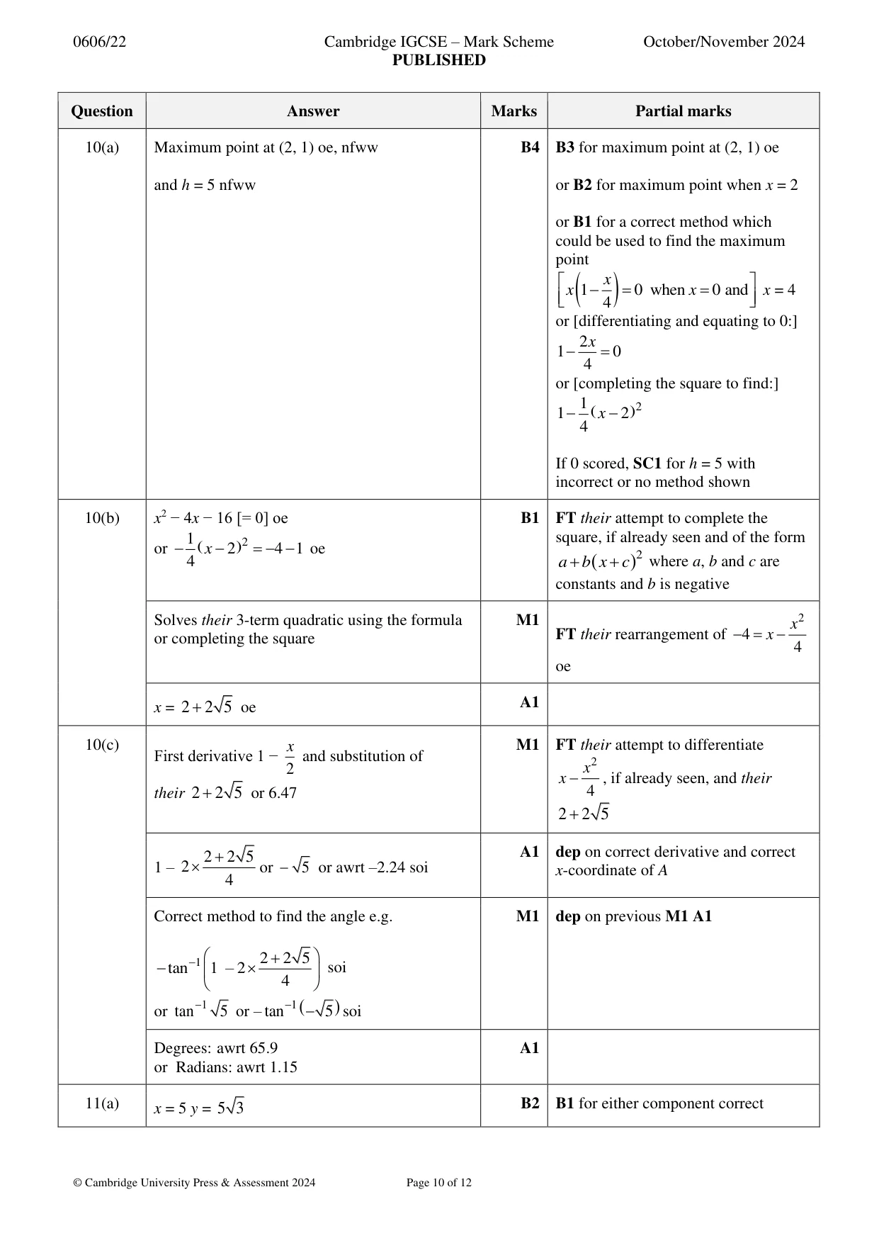 Mark scheme, page 10 of 12