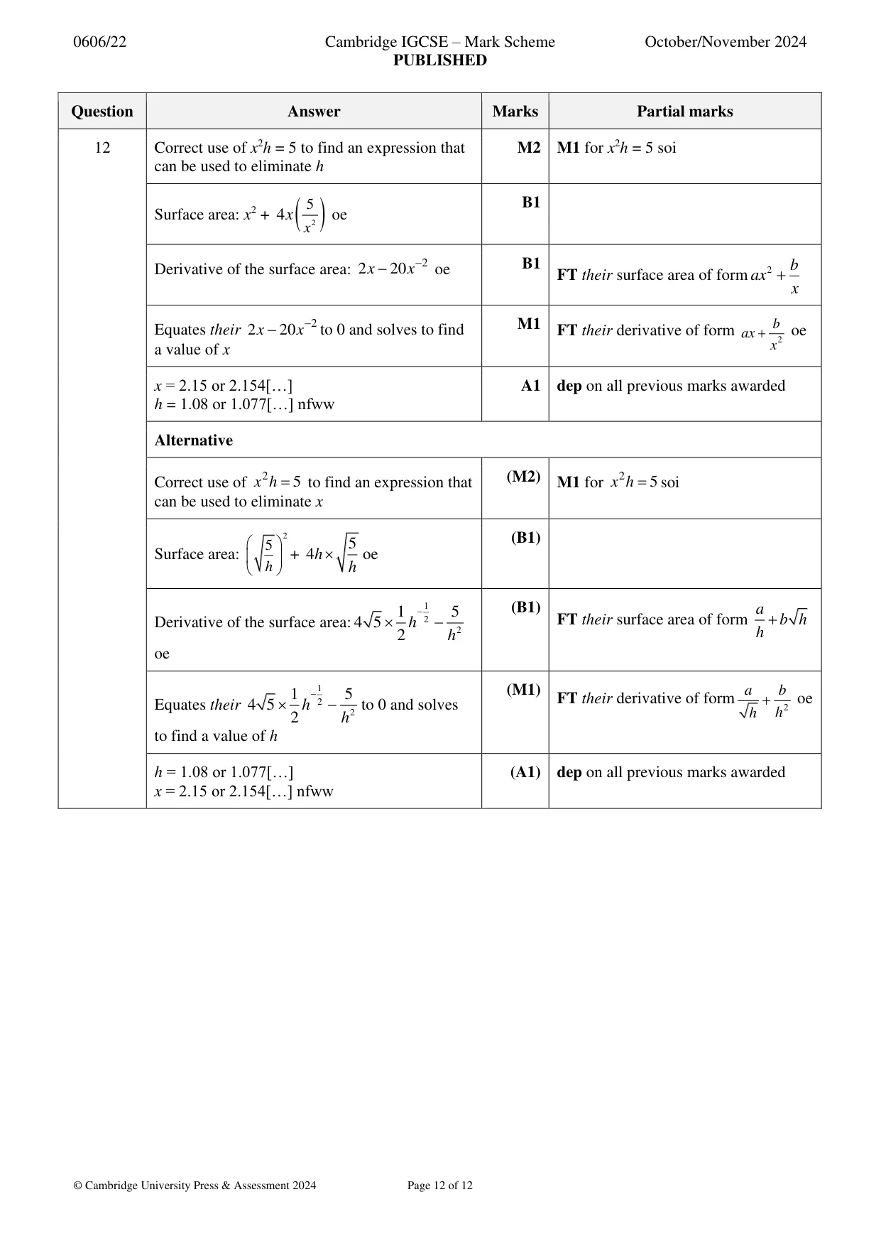 Mark scheme, page 12 of 12