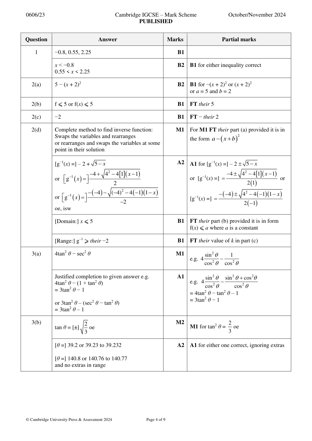 Mark scheme, page 4 of 9